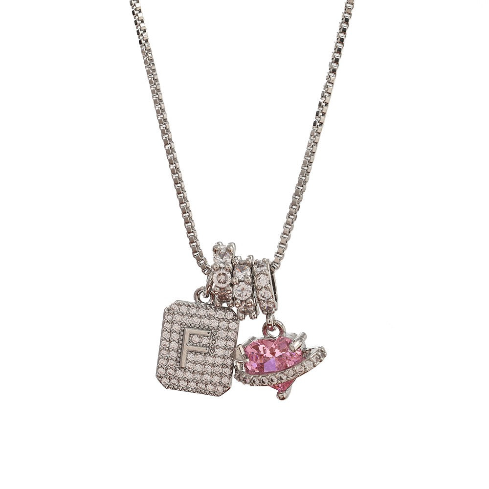 A Personalized Pink Heart Necklace - Custom Initial with CZ Stones | Dainty 40cm Chain