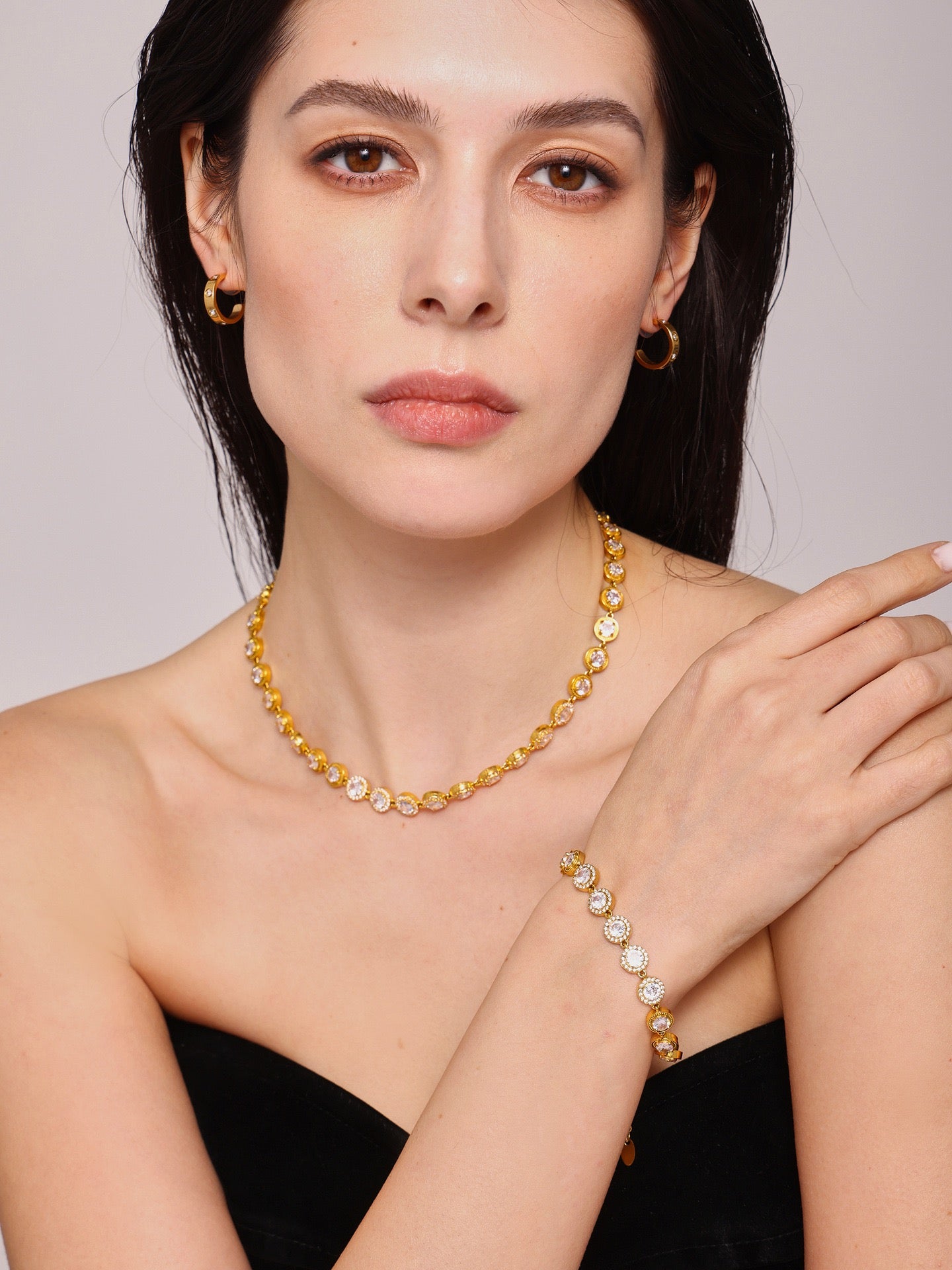 The Linear Light Set - Diamond-Cut Necklace & Bracelet in Gold or Steel