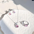 Delicate Pink Zircon Jewelry Set | Necklace, Earrings & Ring Trio