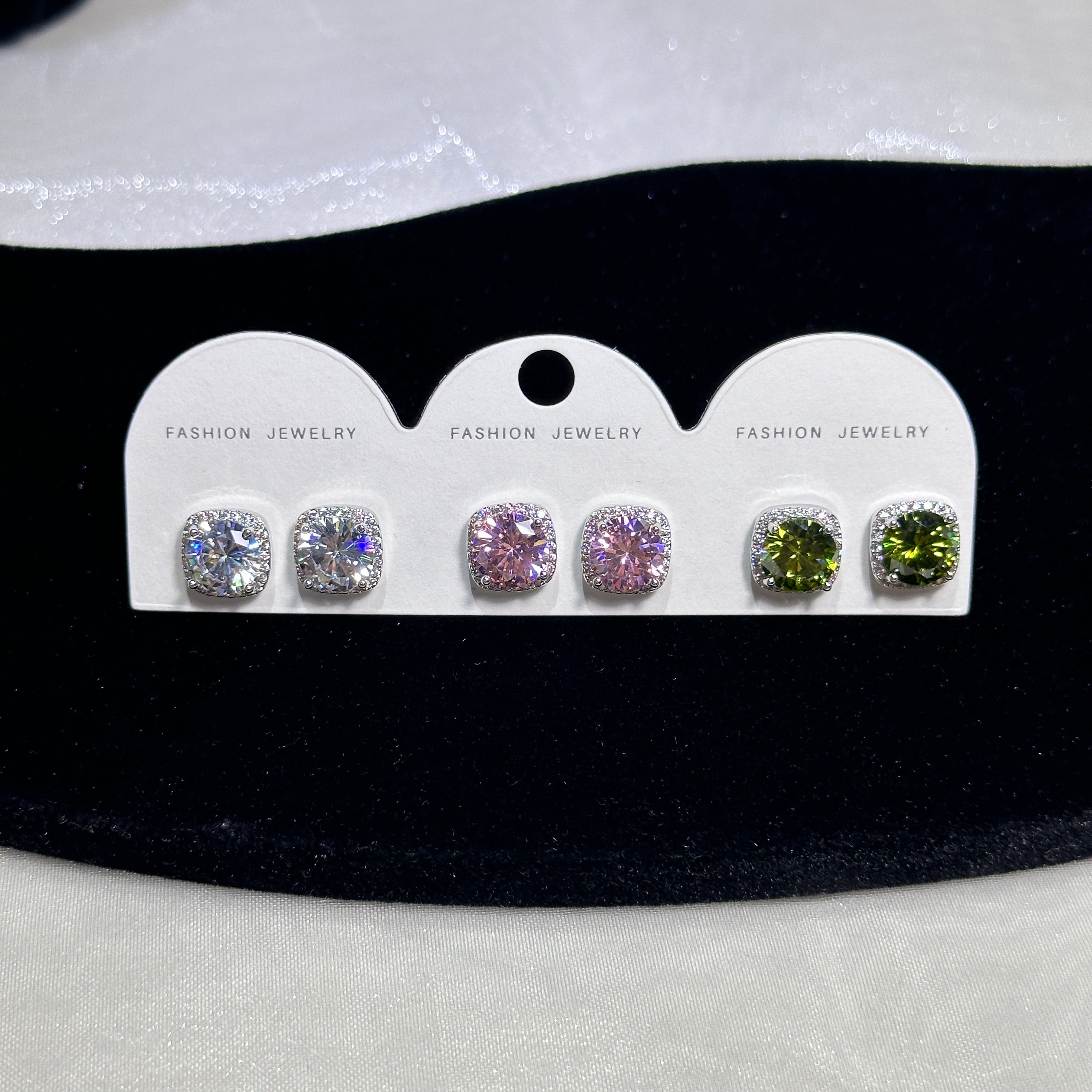 3-Piece Geometric Stud Earrings Set - Rhombus Shape in 3 Colors - Gold/Silver Plated
