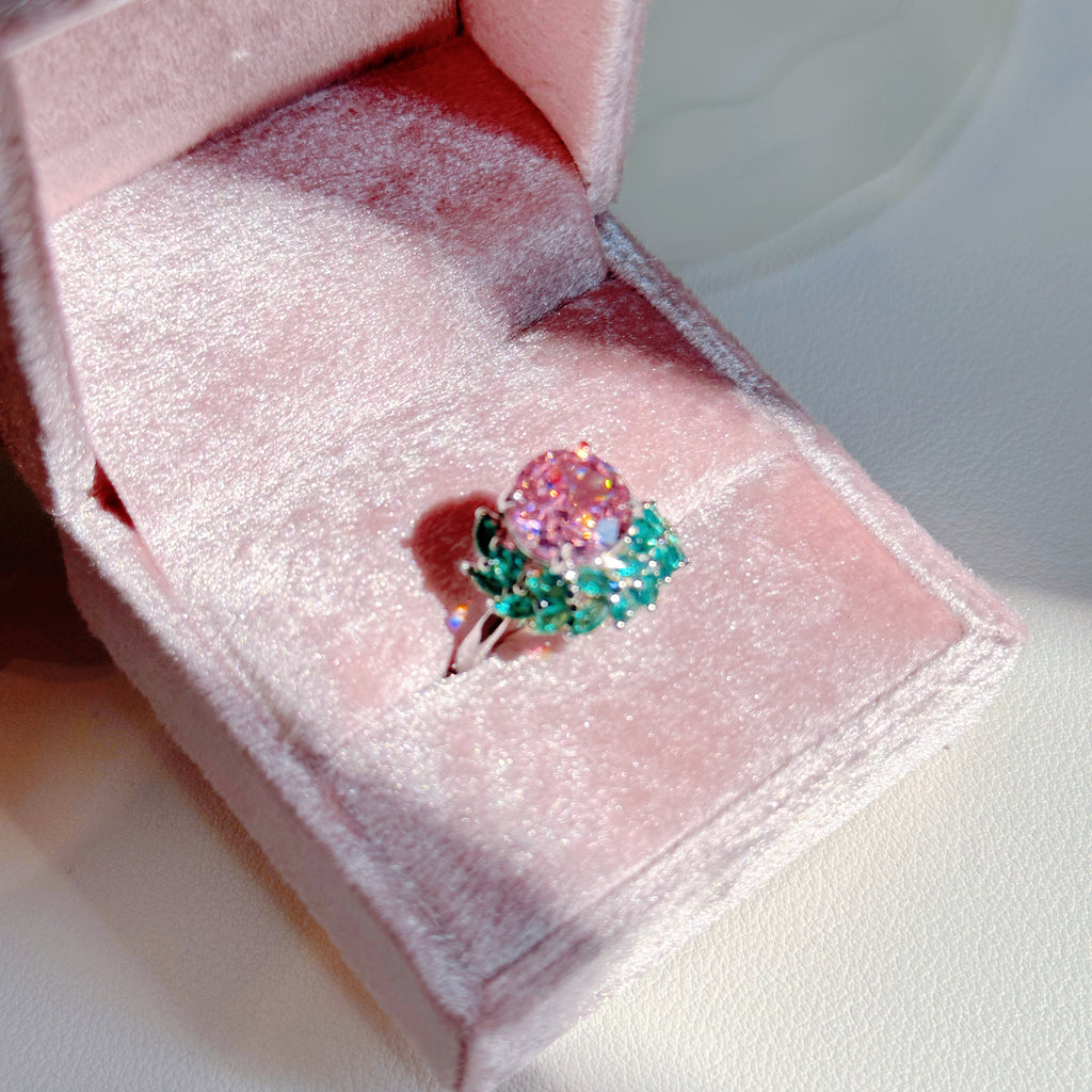 Ice Bloom Ring – Ice-Cut High Carbon Diamond Round Ring | 7 Colors Adjustable