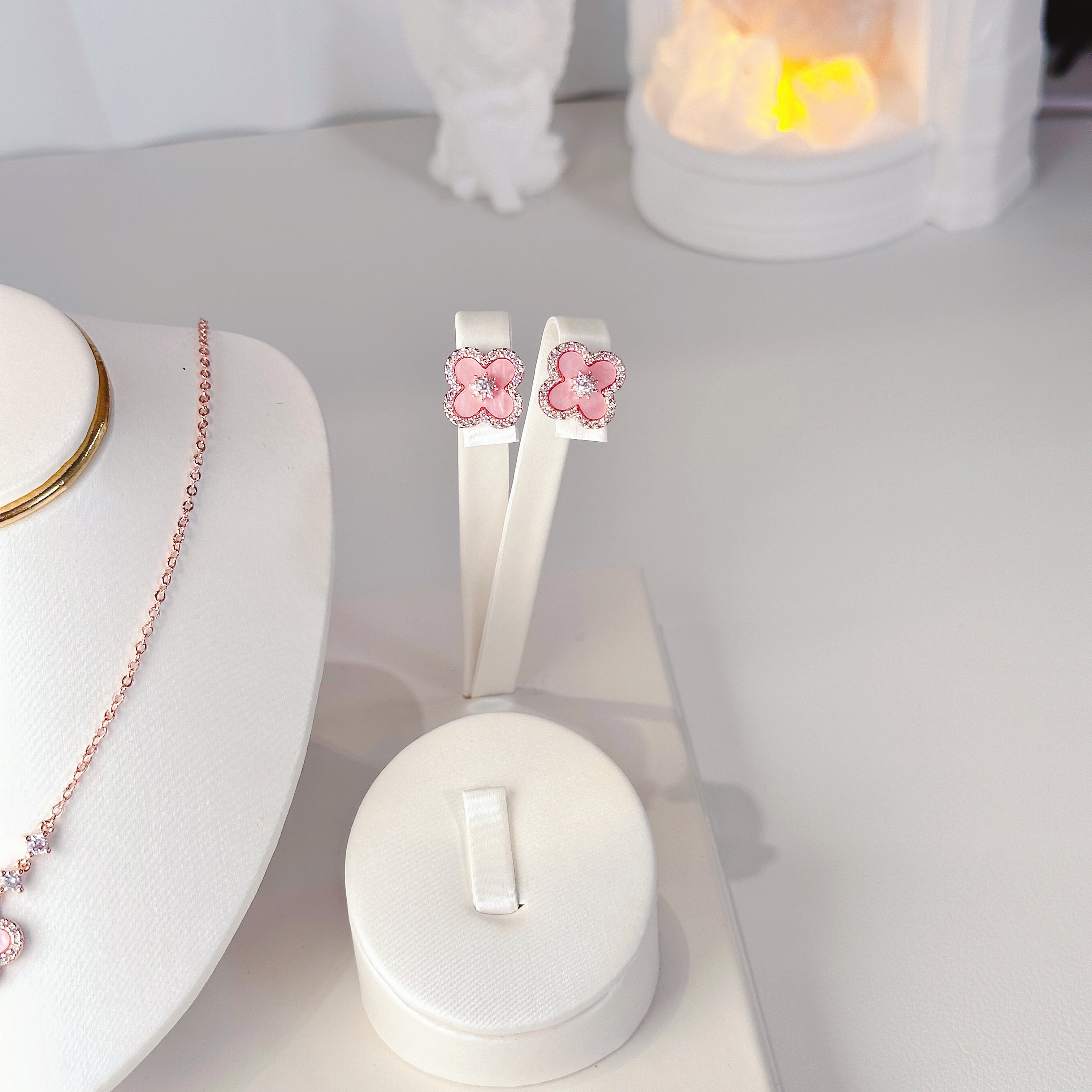 Lucky Four Leaf Clover Jewelry Set | S925 Sterling Silver Earrings & Necklace & Bracelet