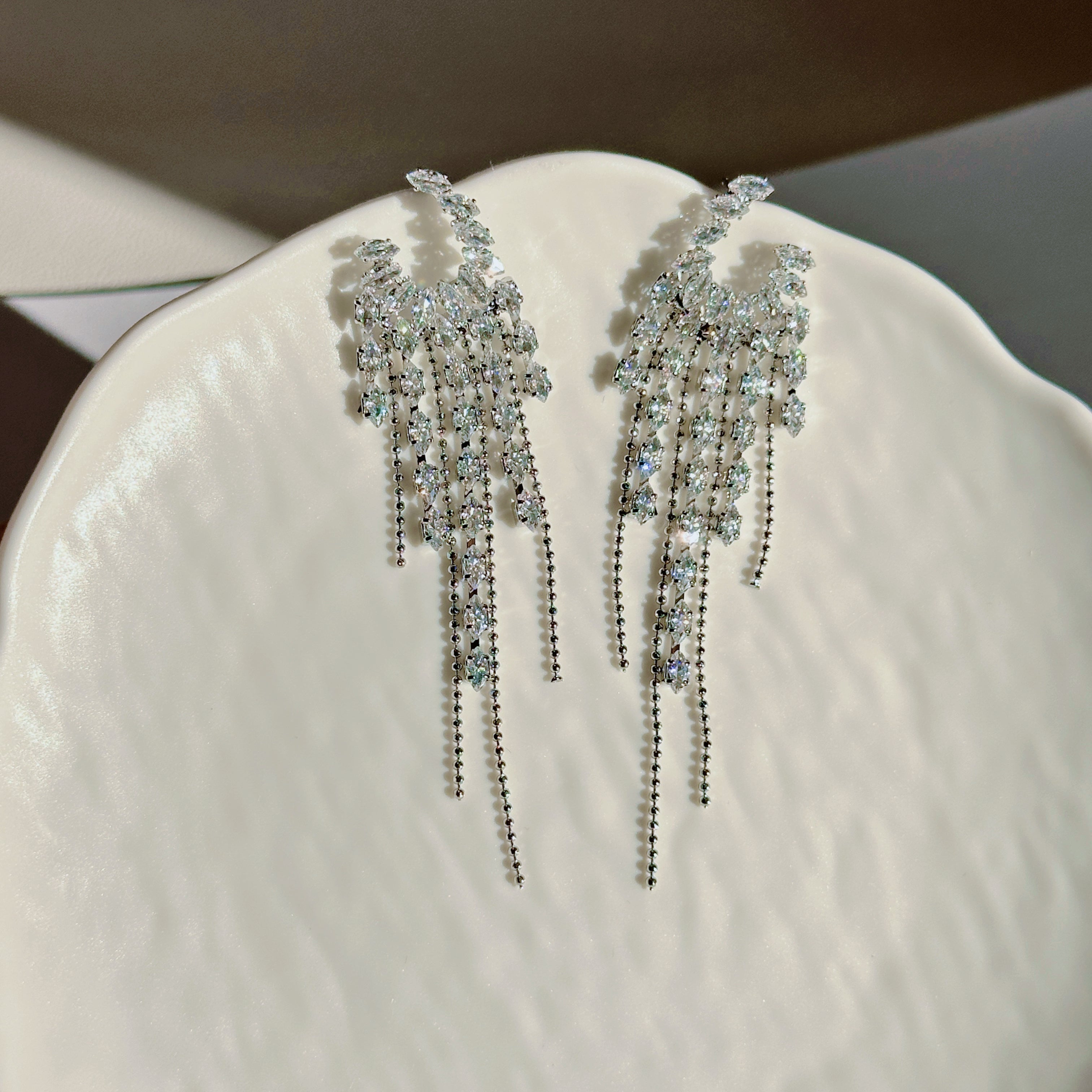 The Cascade Earrings - Architectural Fringe in Full Pavé - Pale Luna Jewelry