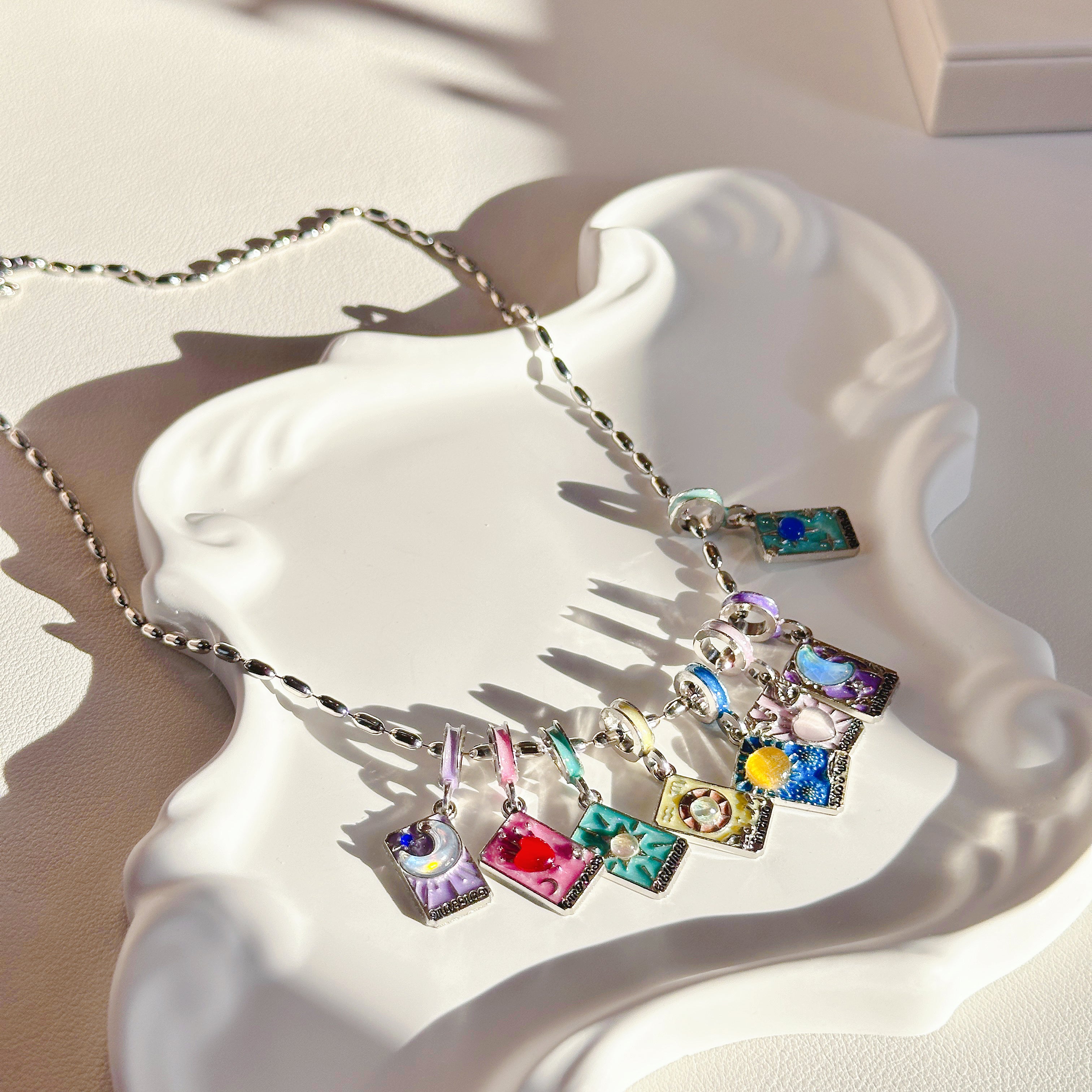 The Wheel of Fortune Pendant | Sun & Heart Tarot Necklace with Enamel Detail