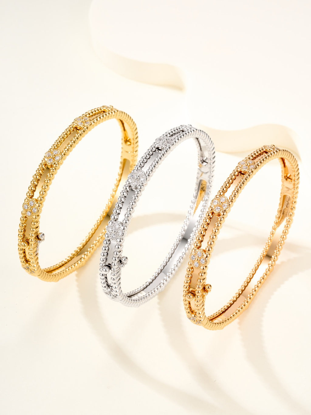 Narrow Floral Diamond Bracelet for Women - 18K Rose Gold Plated, Minimalist Luxury Design