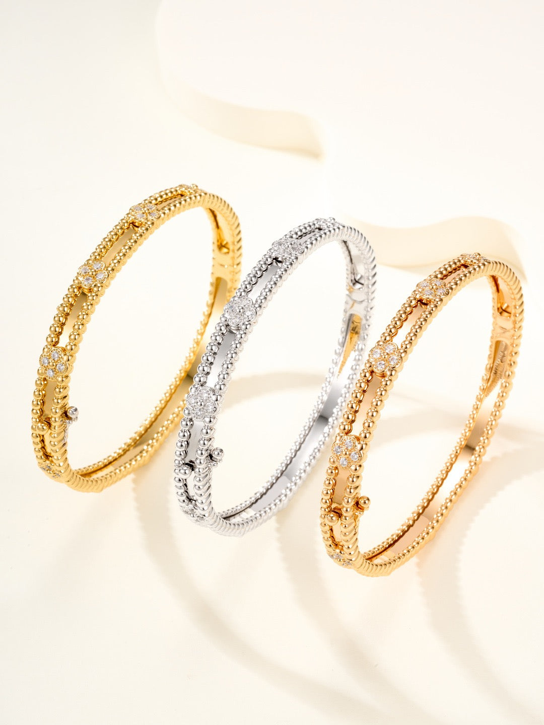 Narrow Floral Diamond Bracelet for Women - 18K Rose Gold Plated, Minimalist Luxury Design