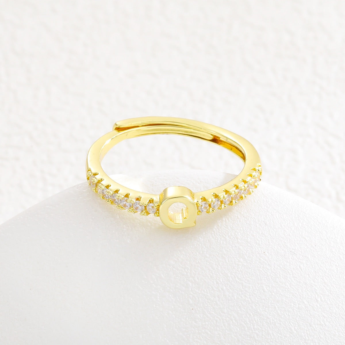 Personalized Initial Ring - Gold Plated Open Band with Sparkling Cubic Zirconia