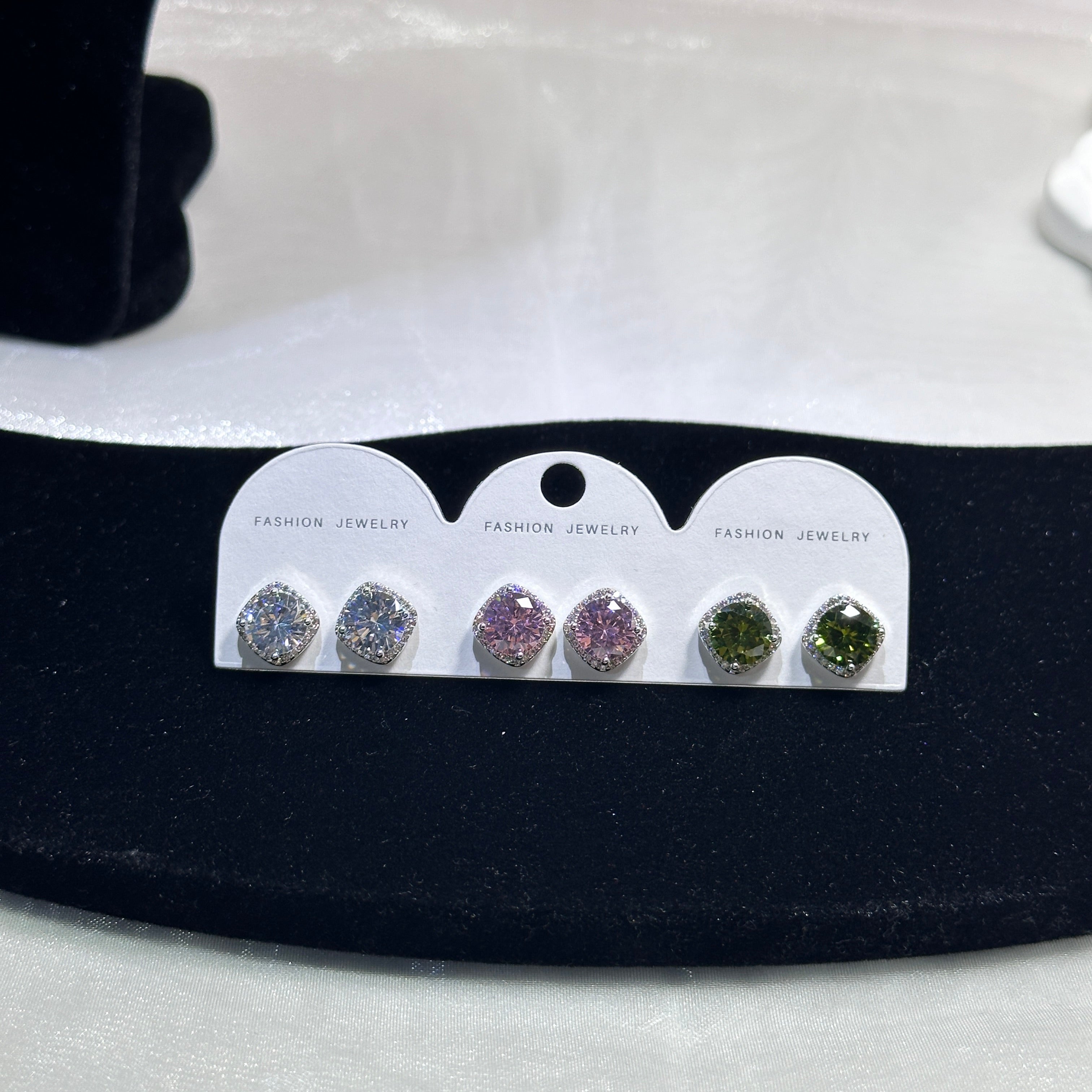 3-Piece Geometric Stud Earrings Set - Rhombus Shape in 3 Colors - Gold/Silver Plated