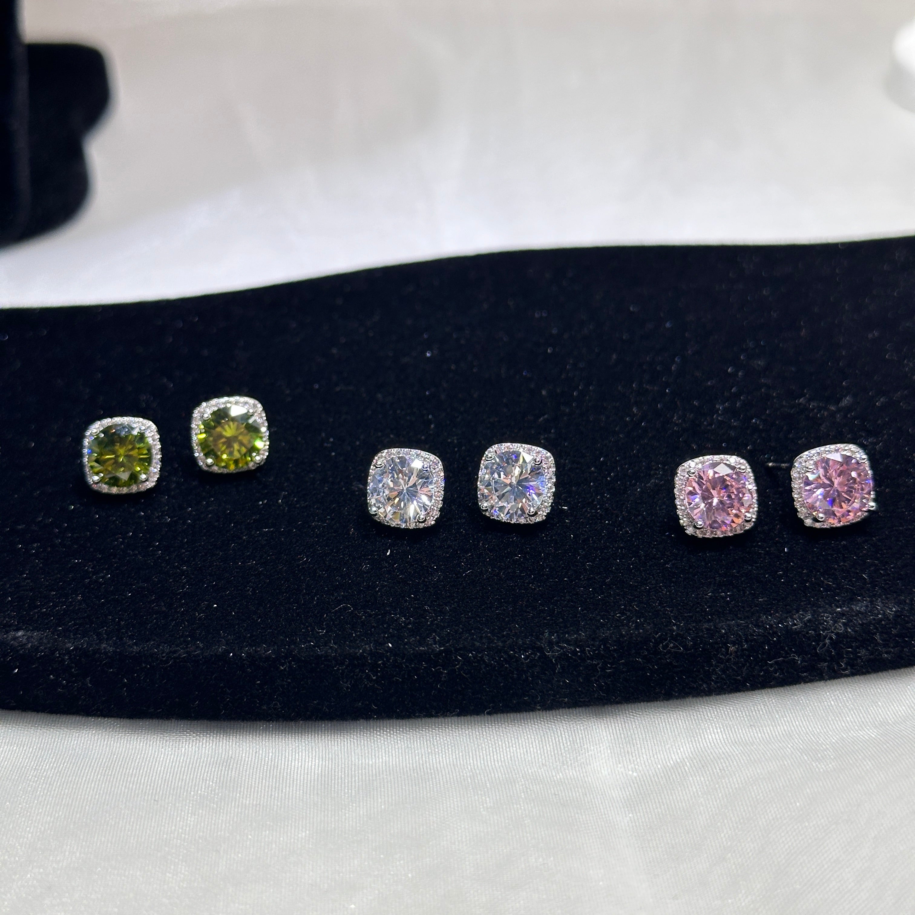 3-Piece Geometric Stud Earrings Set - Rhombus Shape in 3 Colors - Gold/Silver Plated