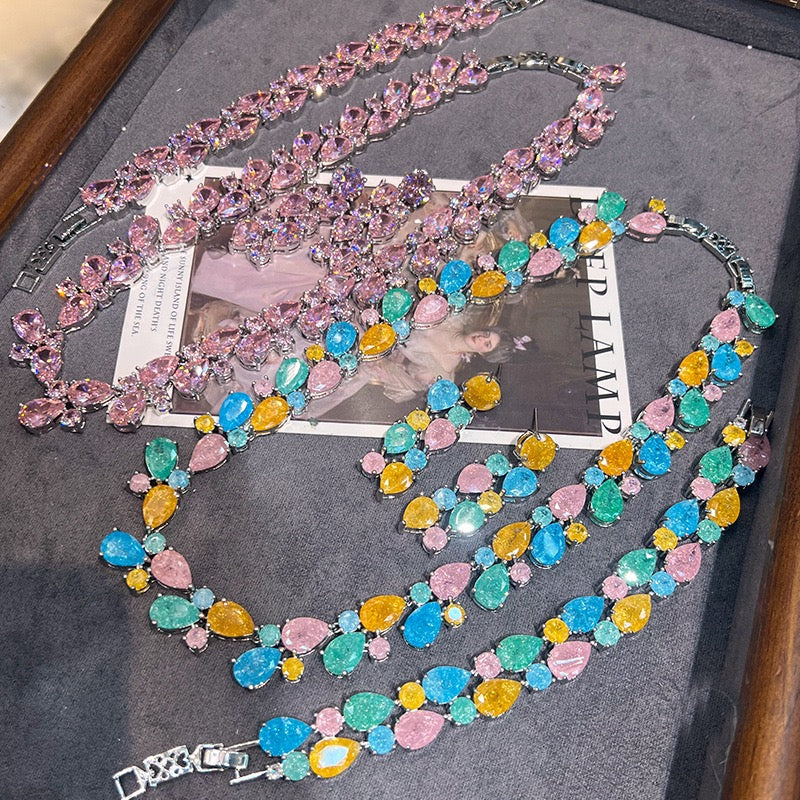 Sculptural Floral Jewelry Suite - Statement Necklace, Bracelet & Earrings in Blush or Confetti