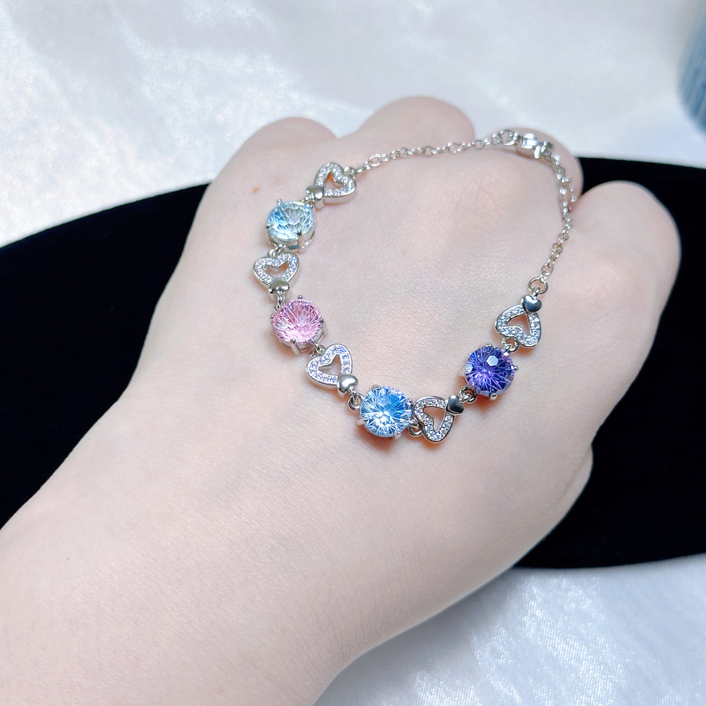 Gradient Crystal Bracelet – 5-Color Ombre Zirconia Chain | Tarnish-Free Silver (Blue/Purple/Green/Pink/Mixed)
