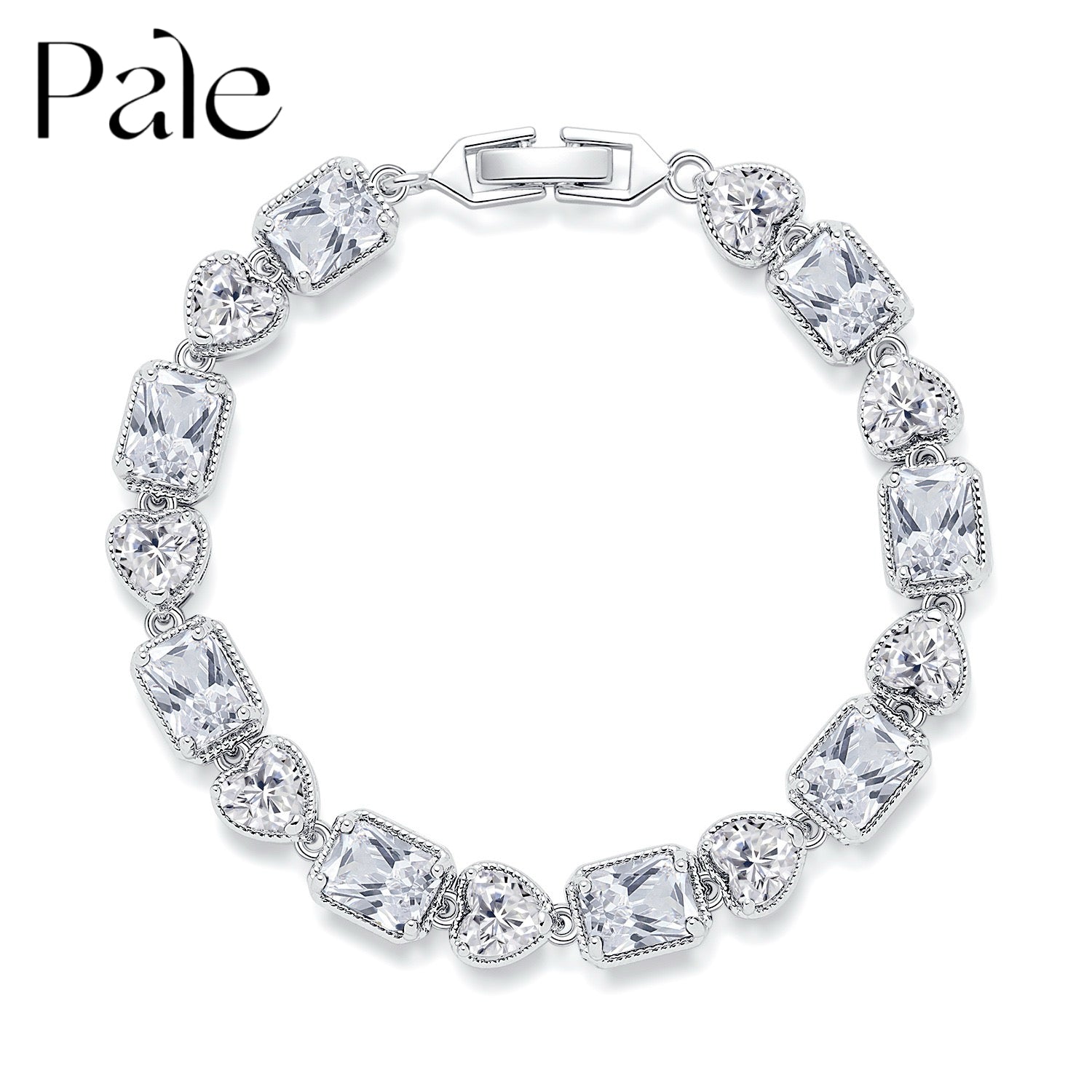 18cm Geometric Rhinestone Bracelet - Heart & Square Zircon Alloy Bracelet for Formal Events - Pale Luna Jewelry