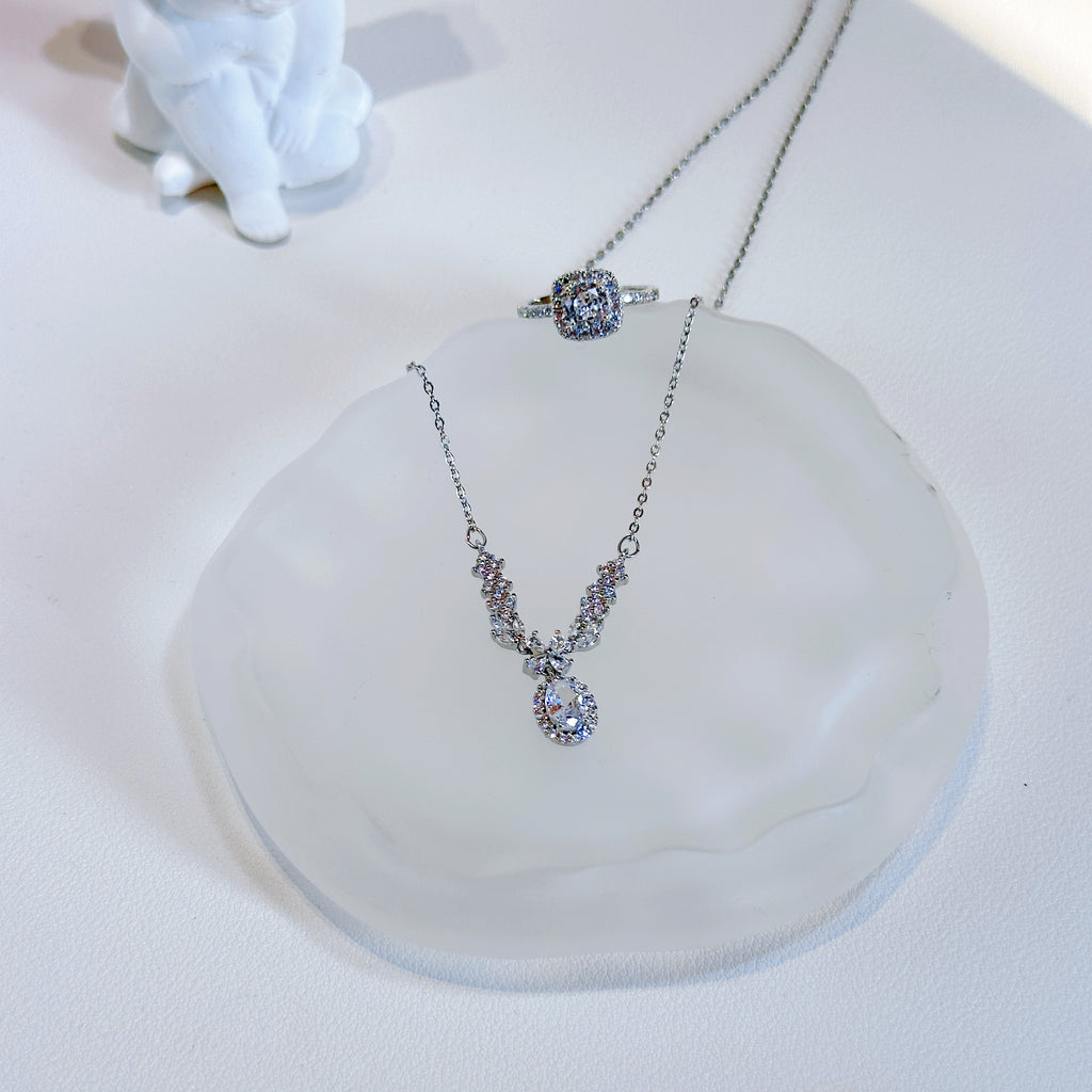 Royal Princess Duo – s925 Sterling Silver Zirconia Necklace & Ring Set | Minimalist Elegant Jewelry