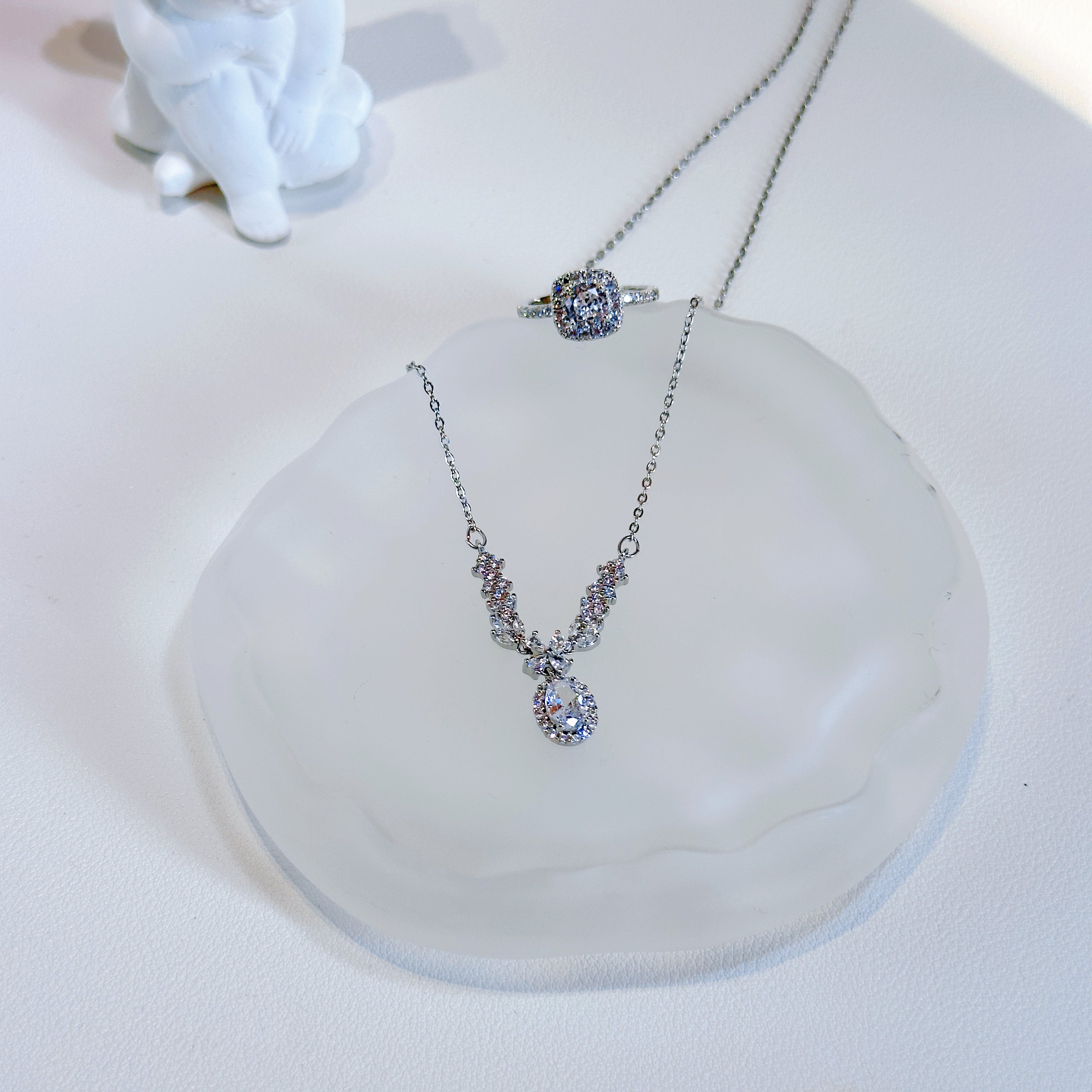 Royal Princess Duo – s925 Sterling Silver Zirconia Necklace & Ring Set | Minimalist Elegant Jewelry