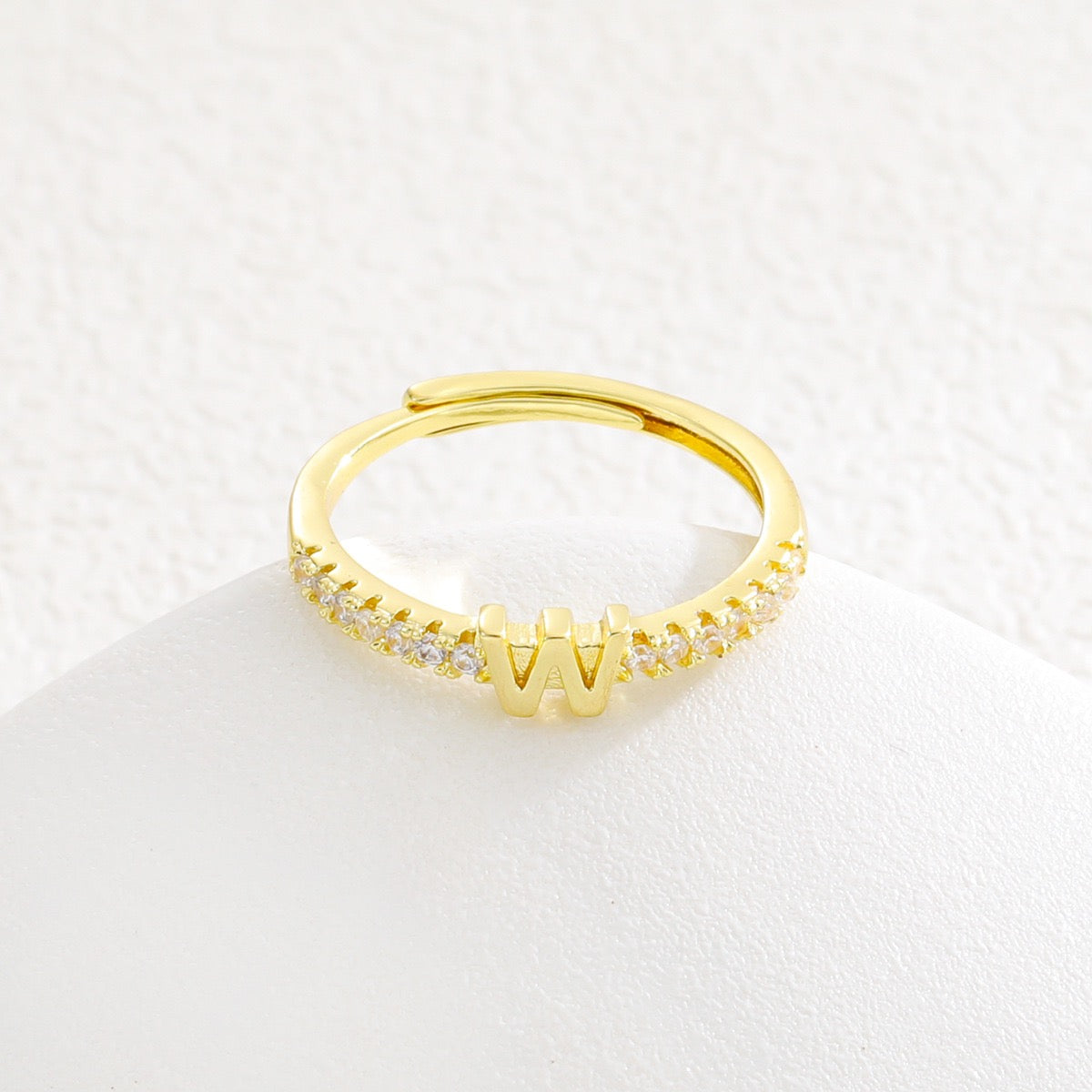 Personalized Initial Ring - Gold Plated Open Band with Sparkling Cubic Zirconia