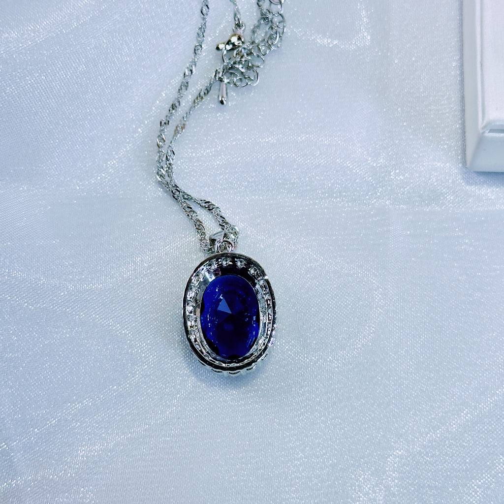 “Azure Constellation” 3-Piece Jewelry Set – Blue Gemstone Necklace, Earrings & Ring with Diamond Halo | Gold/Silver Tone
