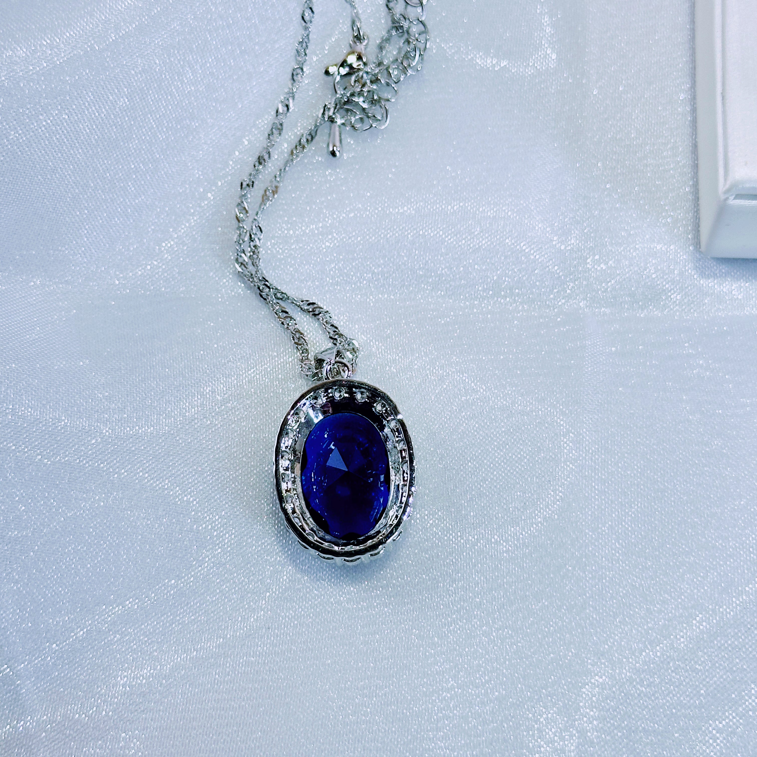 “Azure Constellation” 3-Piece Jewelry Set – Blue Gemstone Necklace, Earrings & Ring with Diamond Halo | Gold/Silver Tone