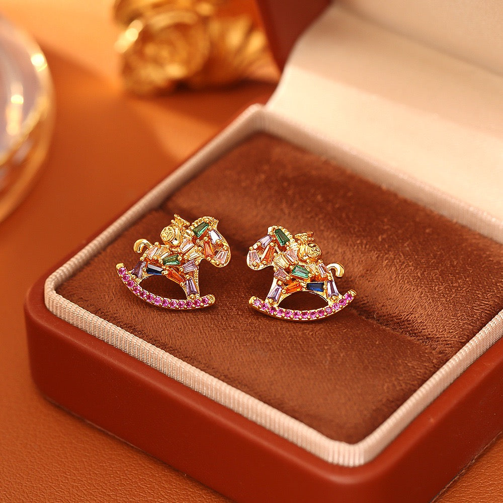 Colorful Zircon Pony Jewelry Set | New Chinese Style Zodiac Horse Necklace Bracelet Earrings | Festive Gift