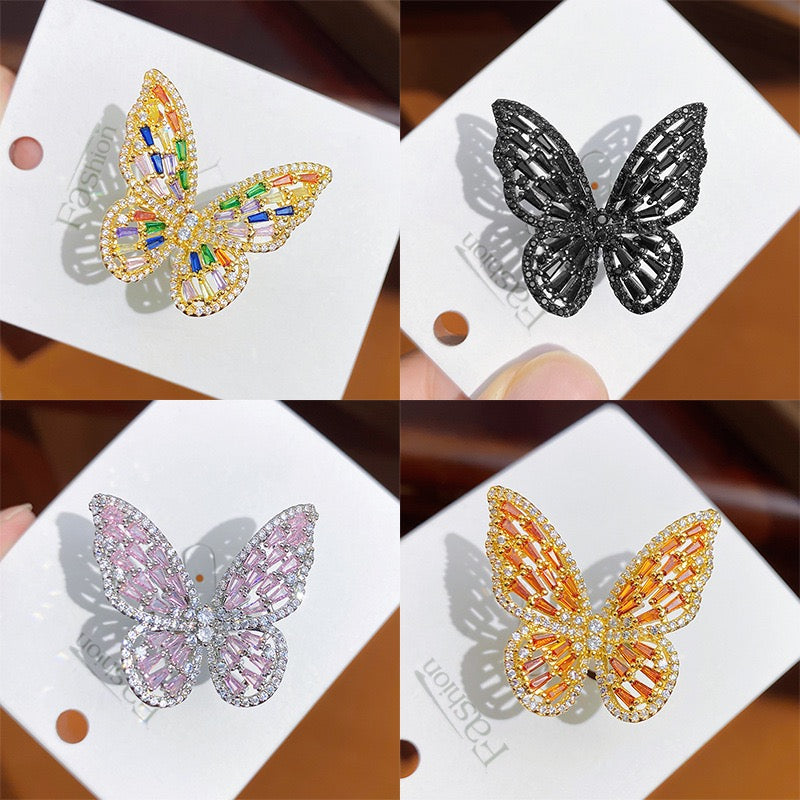 Multi-Color Butterfly Ring - 12 CZ Stone Color Options, Open Band Design
