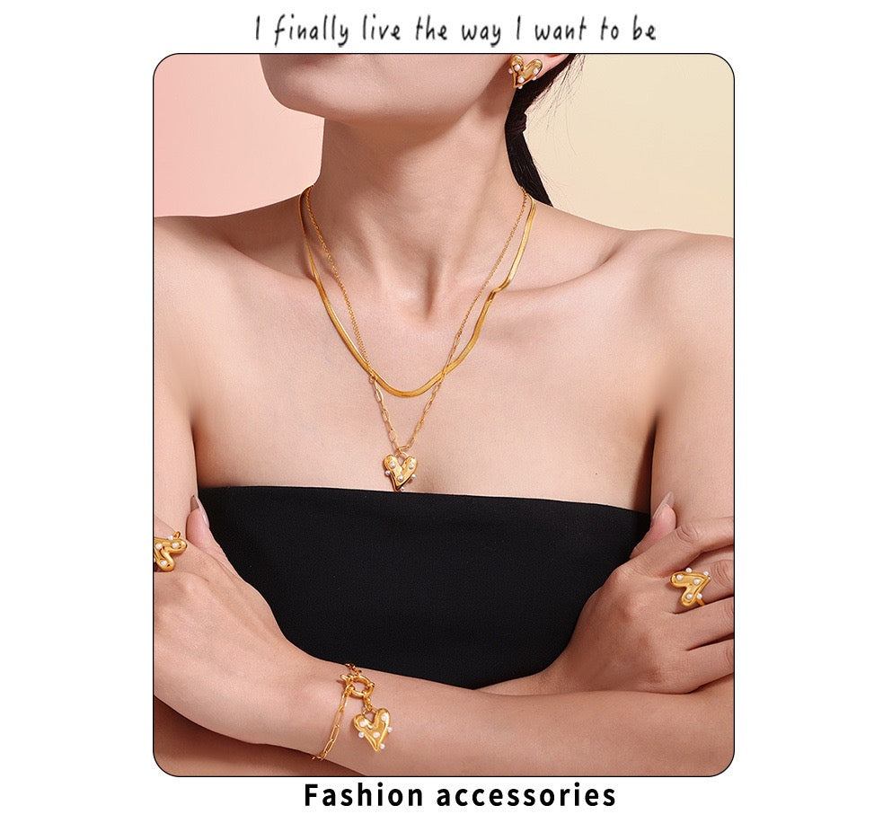 The Gilded Heart Suite - Articulated in Stainless Steel & Cultured Pearl
