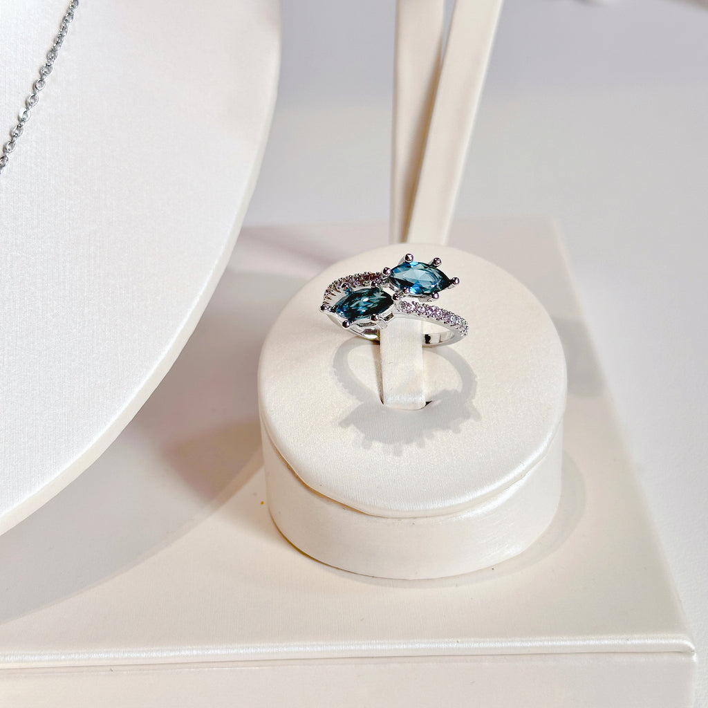 The Azure Floral Trio | Sapphire Zirconia Flower Necklace, Earrings & Ring Set