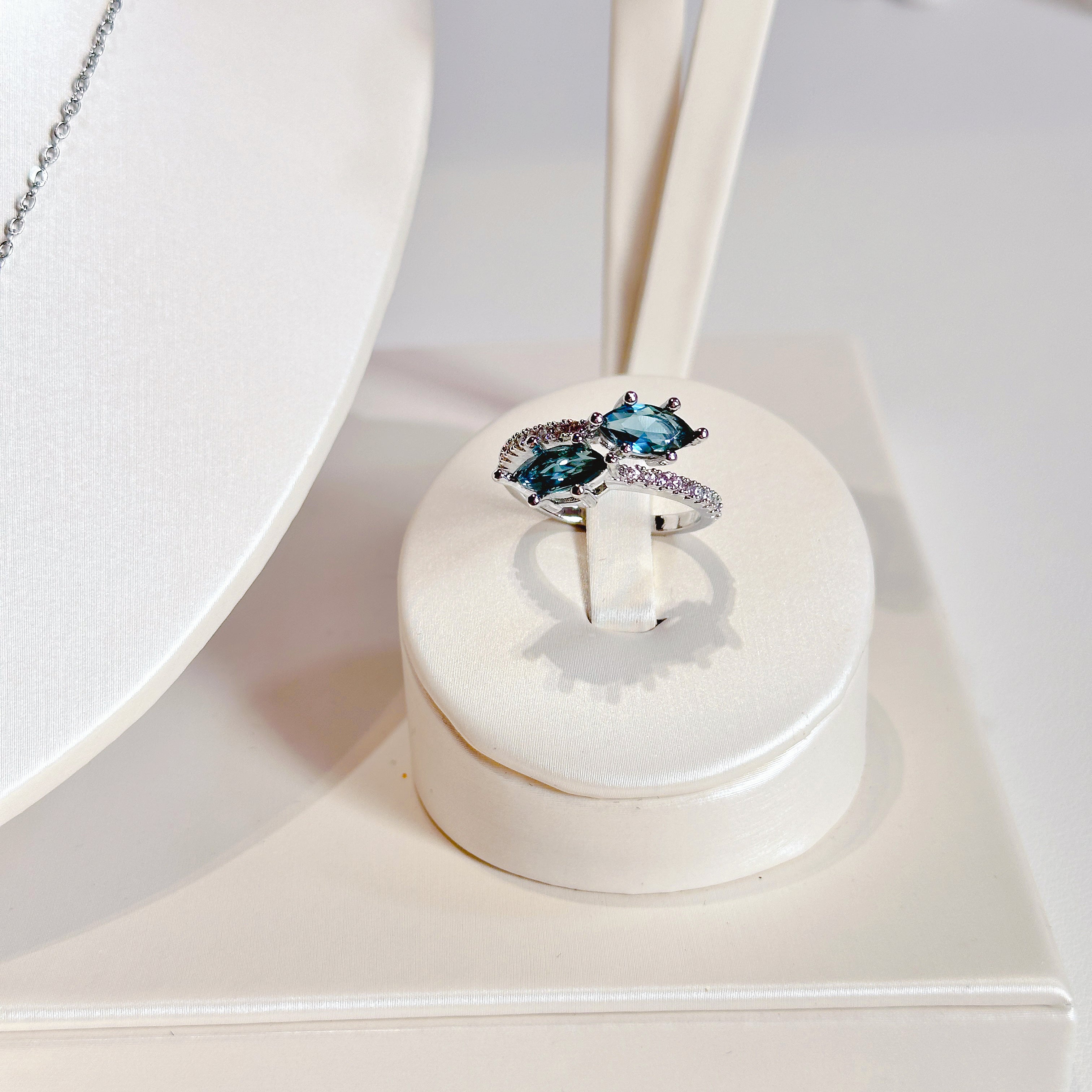 The Azure Floral Trio | Sapphire Zirconia Flower Necklace, Earrings & Ring Set