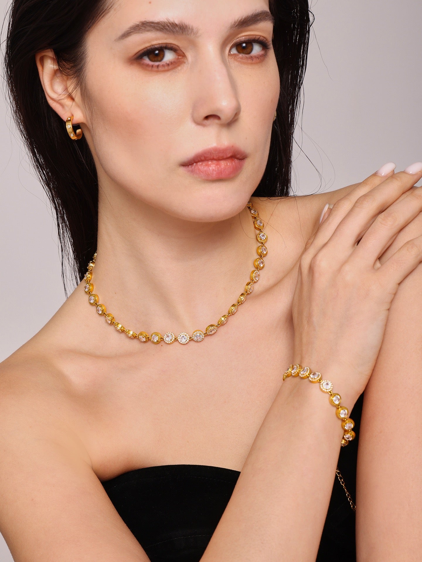 The Linear Light Set - Diamond-Cut Necklace & Bracelet in Gold or Steel