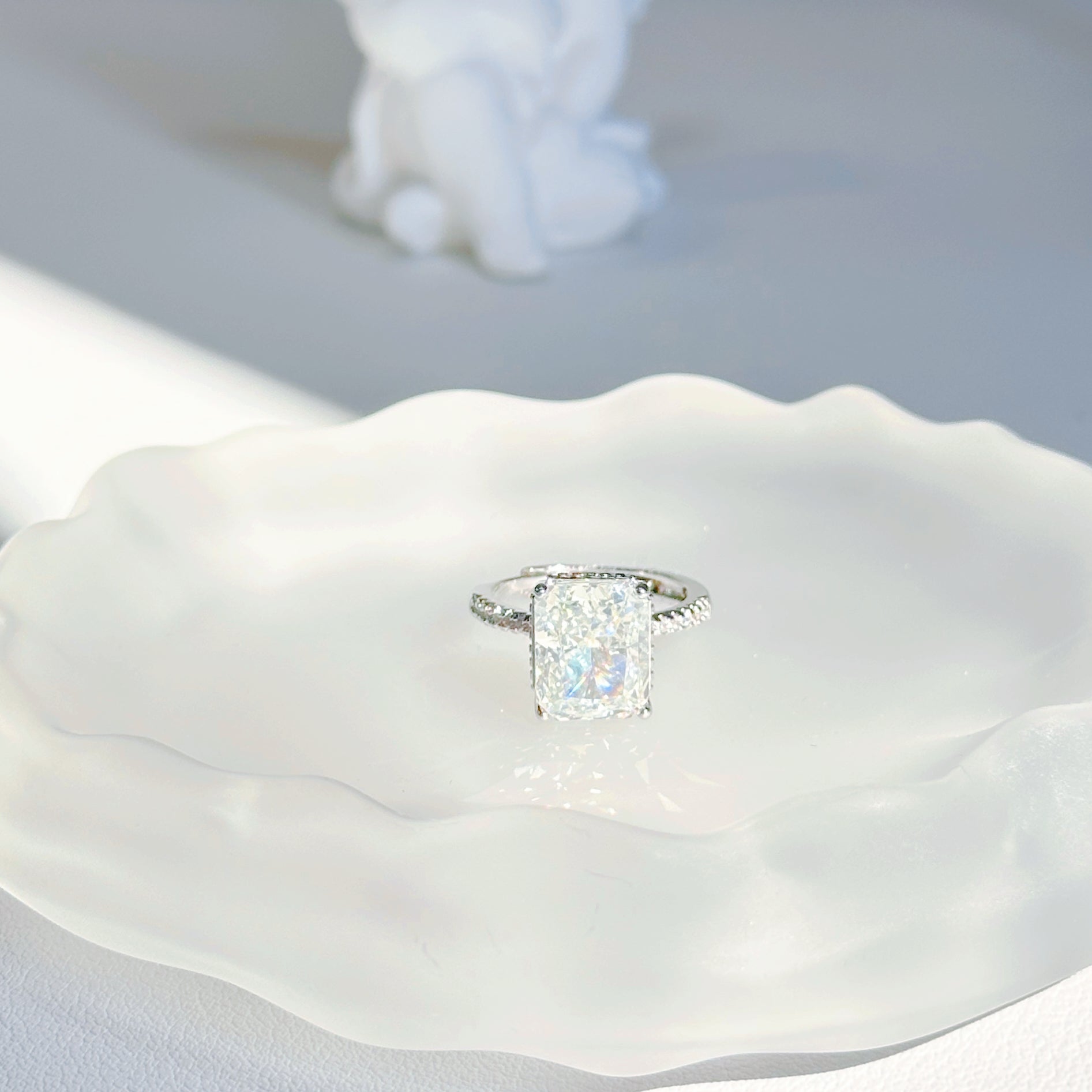 Square Ice-Cut Ring – G-White High Carbon Diamond | Adjustable Open Band
