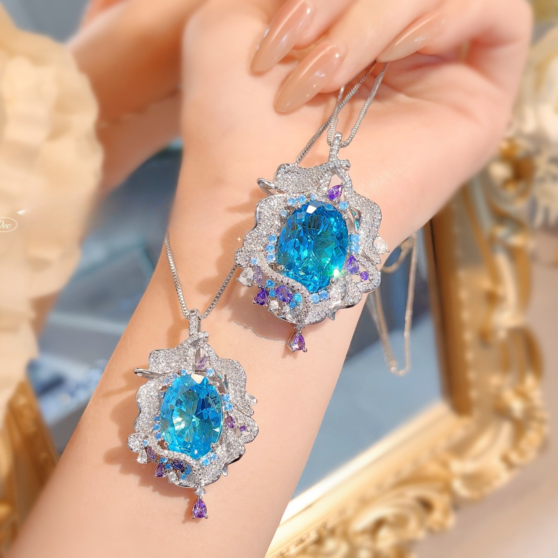 Large & Small Santa Maria Blue Zirconia Pendant – No Chain
