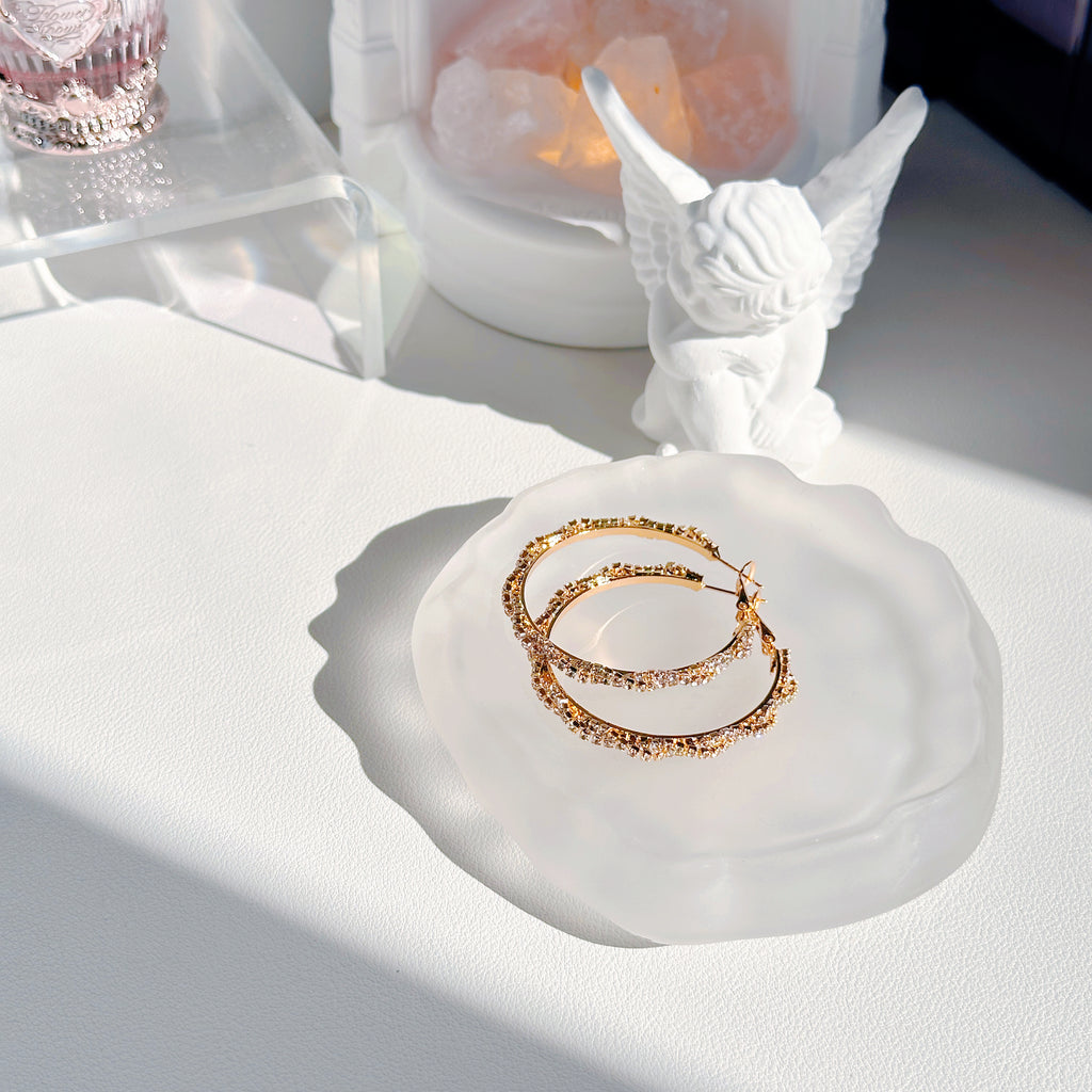 Sparkling Gold Hoop Earrings with Crystals | Elegant & Shiny Design