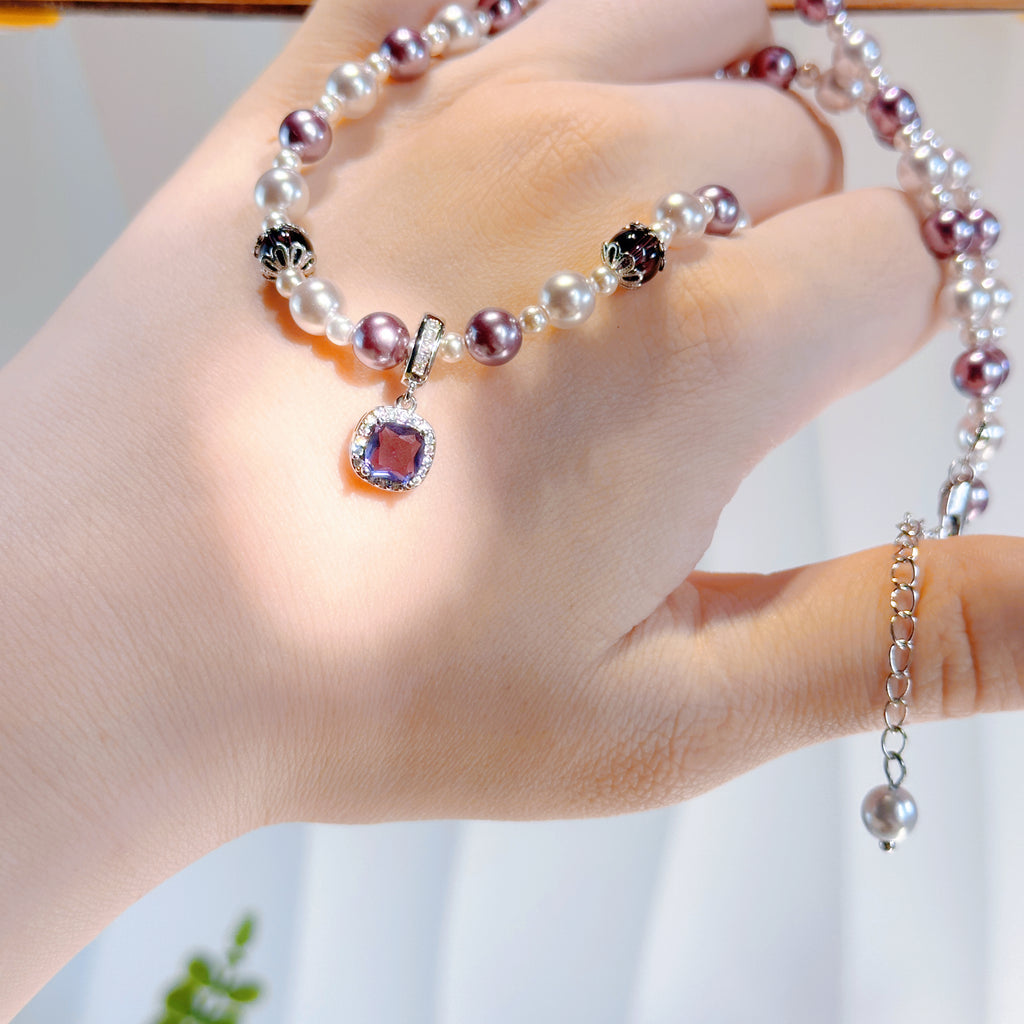 Misty Rose Duo – Purple Crystal Necklace & Bracelet Set | Elegant Swarovski-style Jewelry