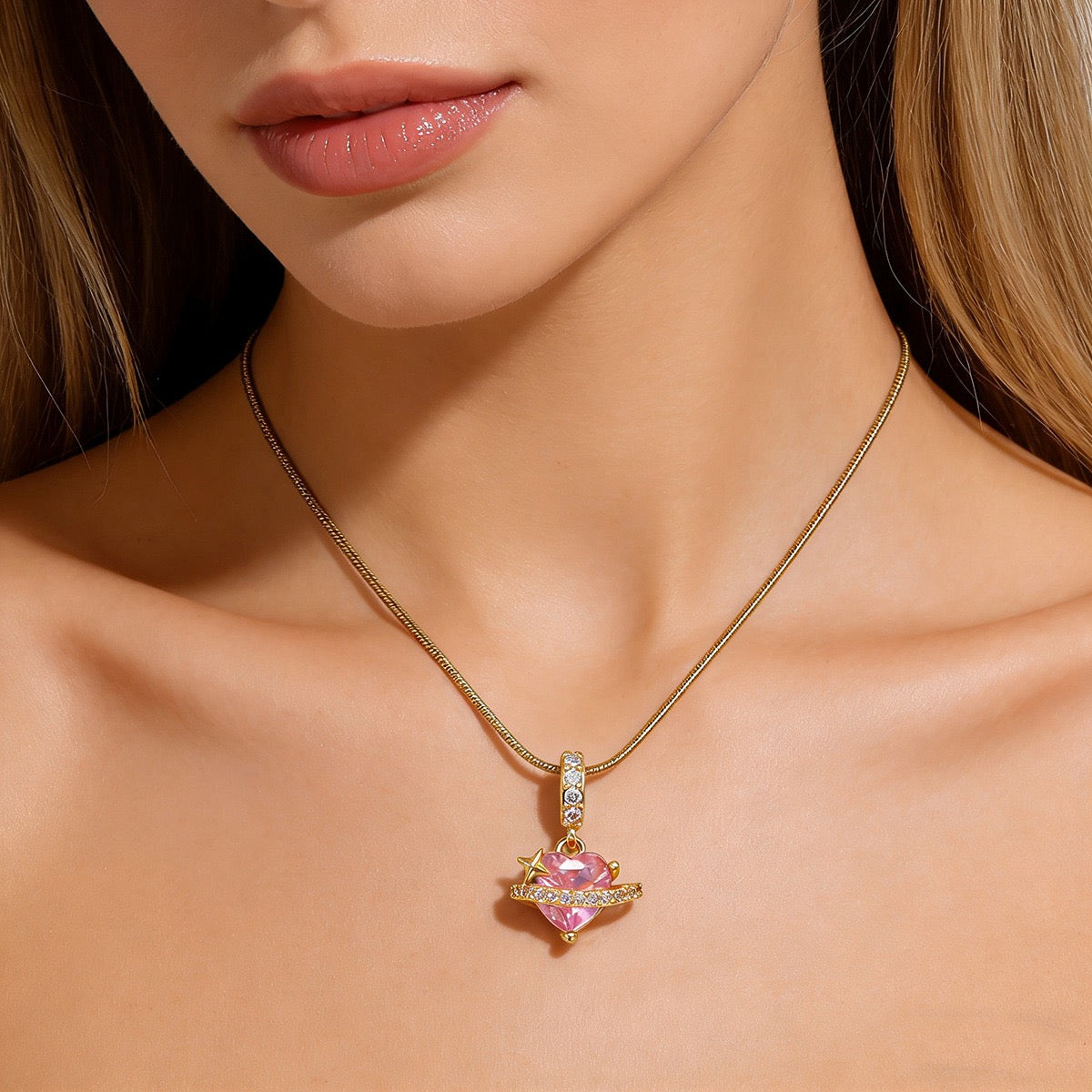 Sweet Heart Necklace for Women - Pink CZ Heart Pendant Jewelry | Valentine's Day Gift Idea