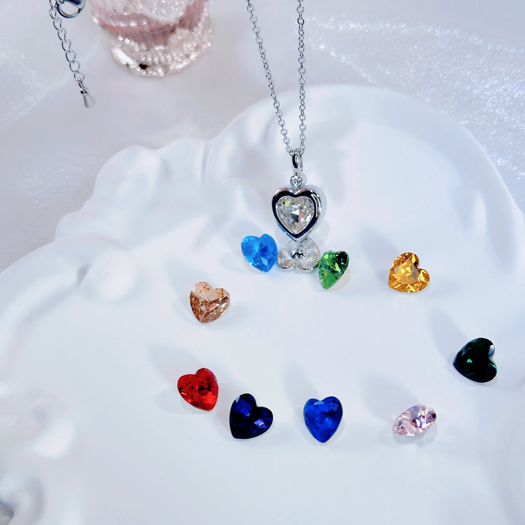 The Modular Muse Necklace – Customizable Jewelry with 10 Interchangeable Zirconia Stones in Square & Heart Shapes | Gold or White Gold Chain