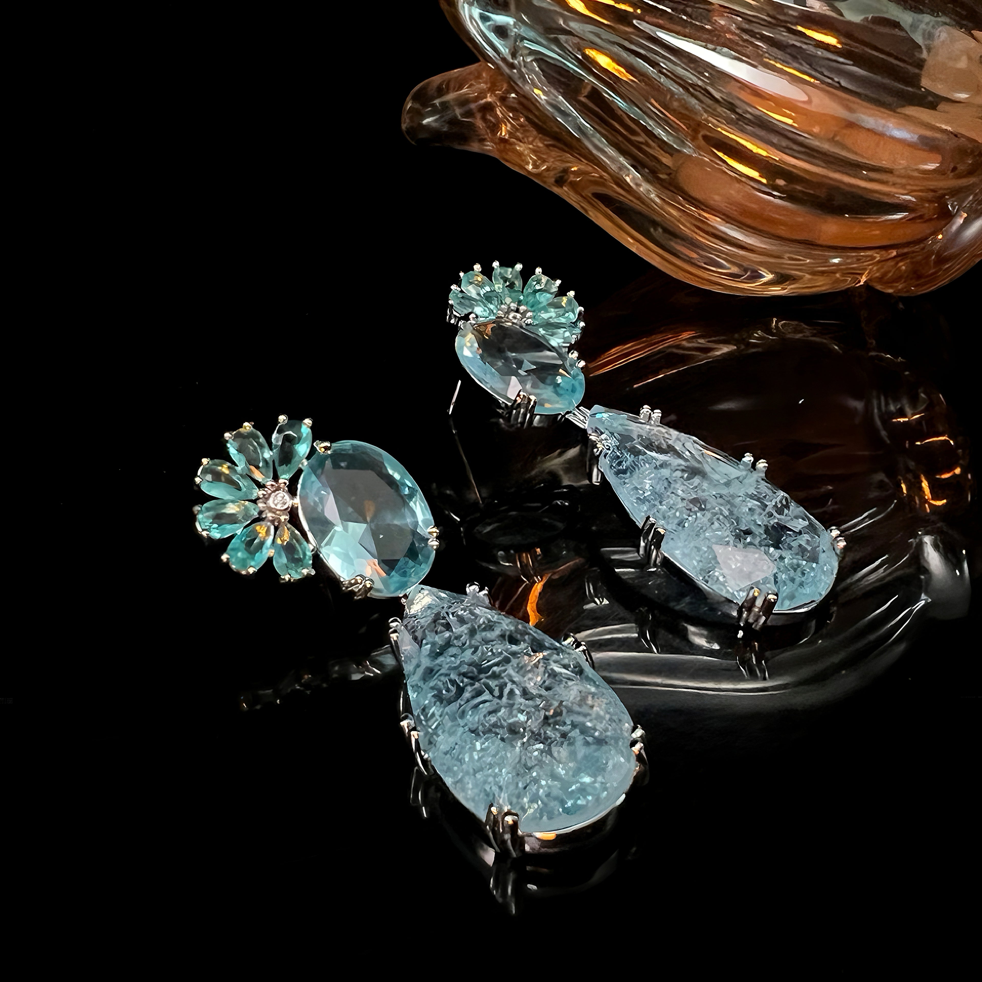 5A Ice Blue Zircon Earrings High-Fashion Faceted Studs S925 Sterling Silver Runway Inspired Jewelry - Pale Luna Jewelry