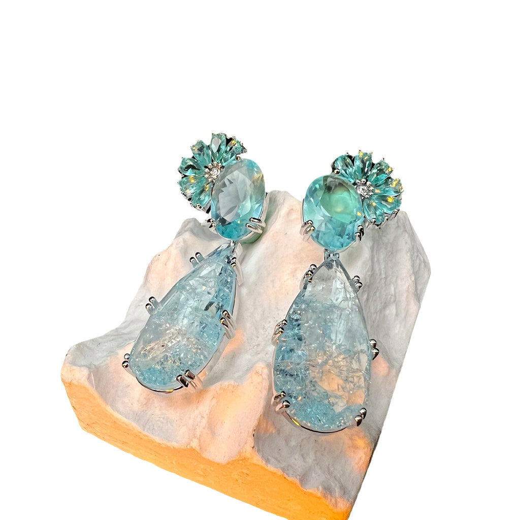 5A Ice Blue Zircon Earrings High-Fashion Faceted Studs S925 Sterling Silver Runway Inspired Jewelry - Pale Luna Jewelry