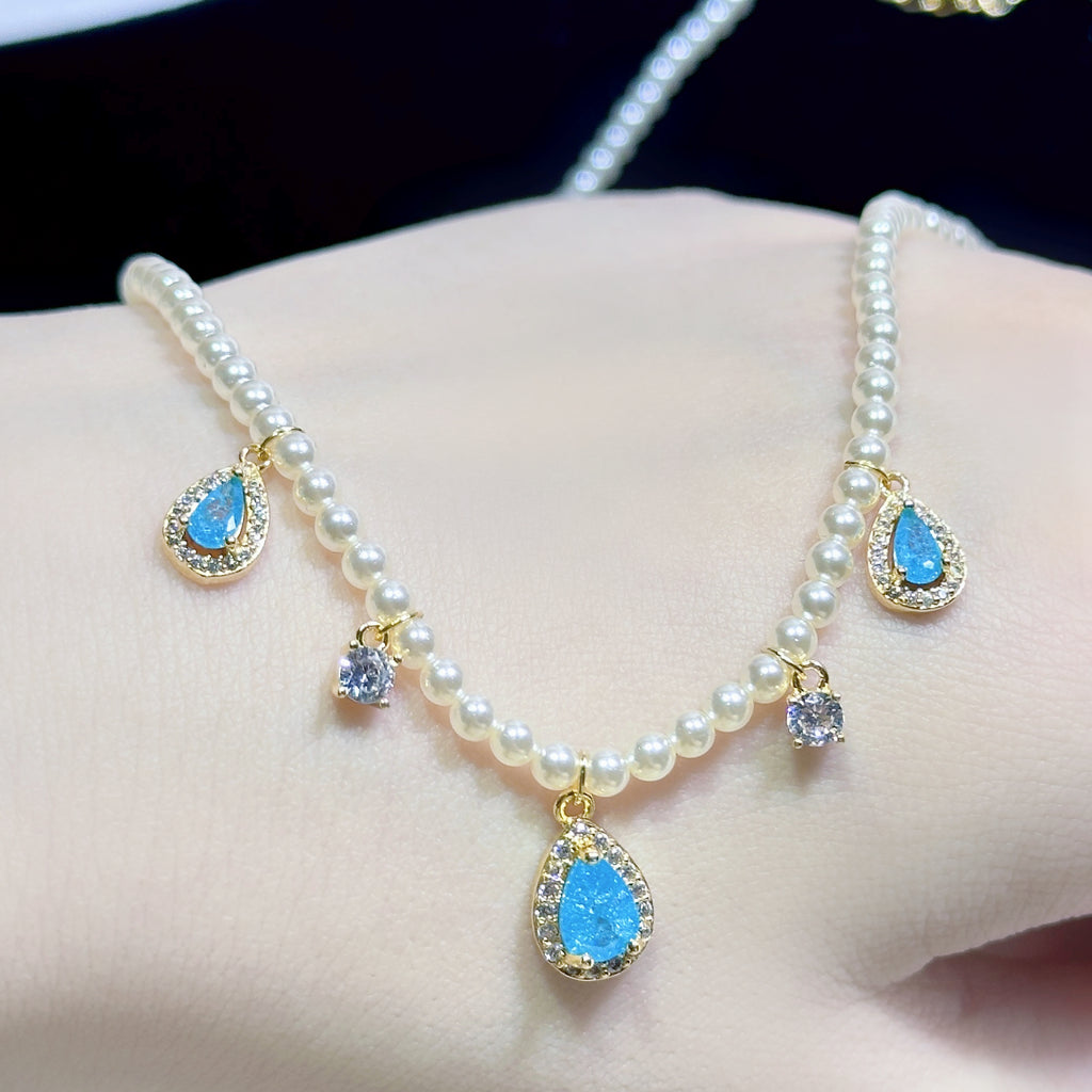 Serene Blue Drop Pendant Necklace - Gold Plated Glass Bead - Dainty Everyday Jewelry