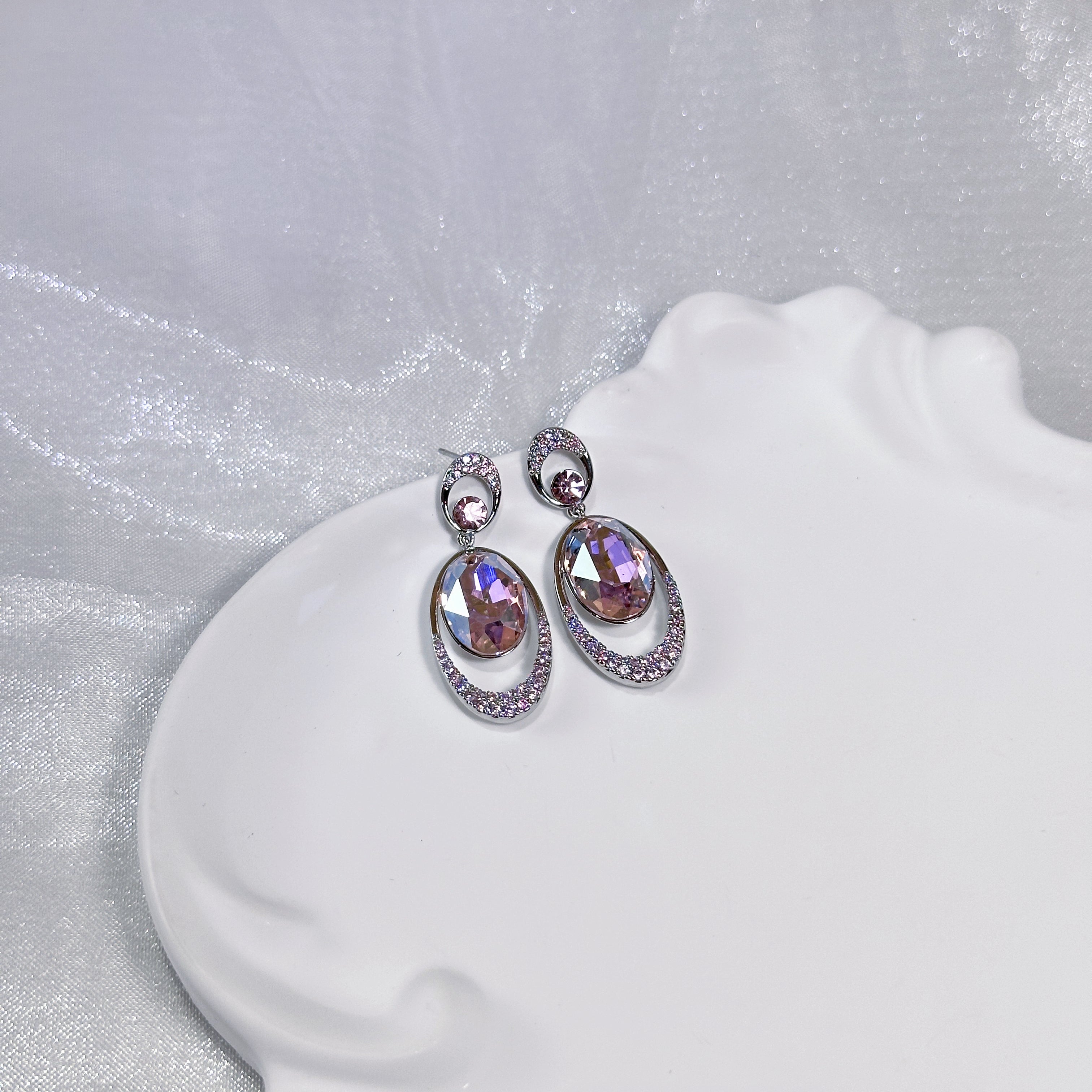 Oval Micro-Pavé Zirconia & Crystal Stud Earrings - Gold Plated Minimalist Luxury