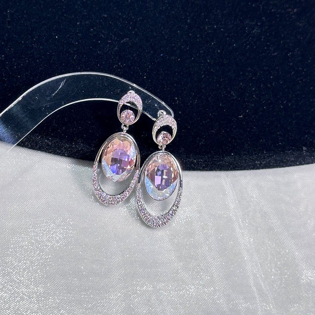 Oval Micro-Pavé Zirconia & Crystal Stud Earrings - Gold Plated Minimalist Luxury