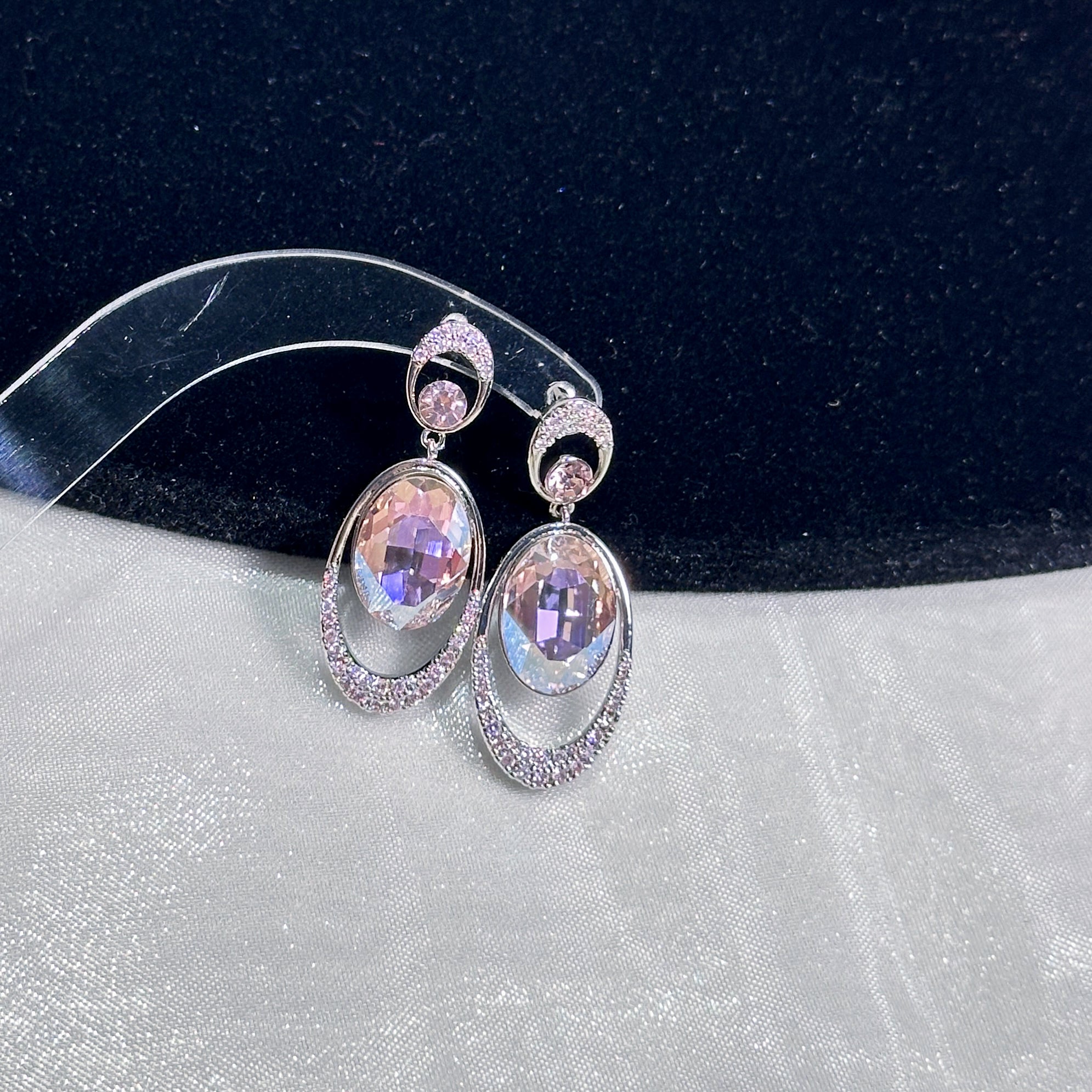 Oval Micro-Pavé Zirconia & Crystal Stud Earrings - Gold Plated Minimalist Luxury