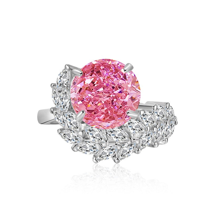 Ice Bloom Ring – Ice-Cut High Carbon Diamond Round Ring | 7 Colors Adjustable