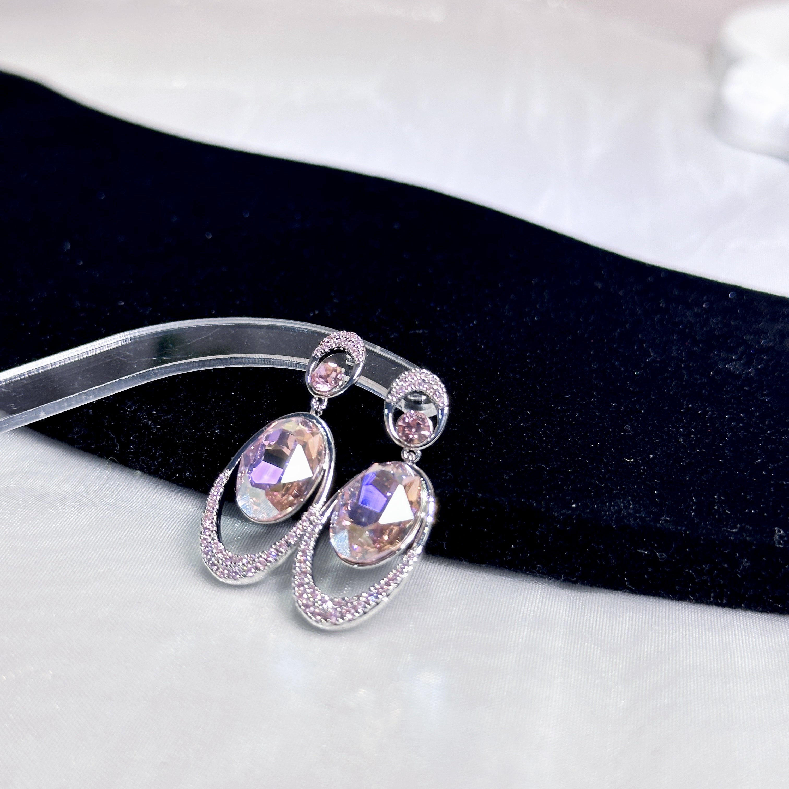 Oval Micro-Pavé Zirconia & Crystal Stud Earrings - Gold Plated Minimalist Luxury