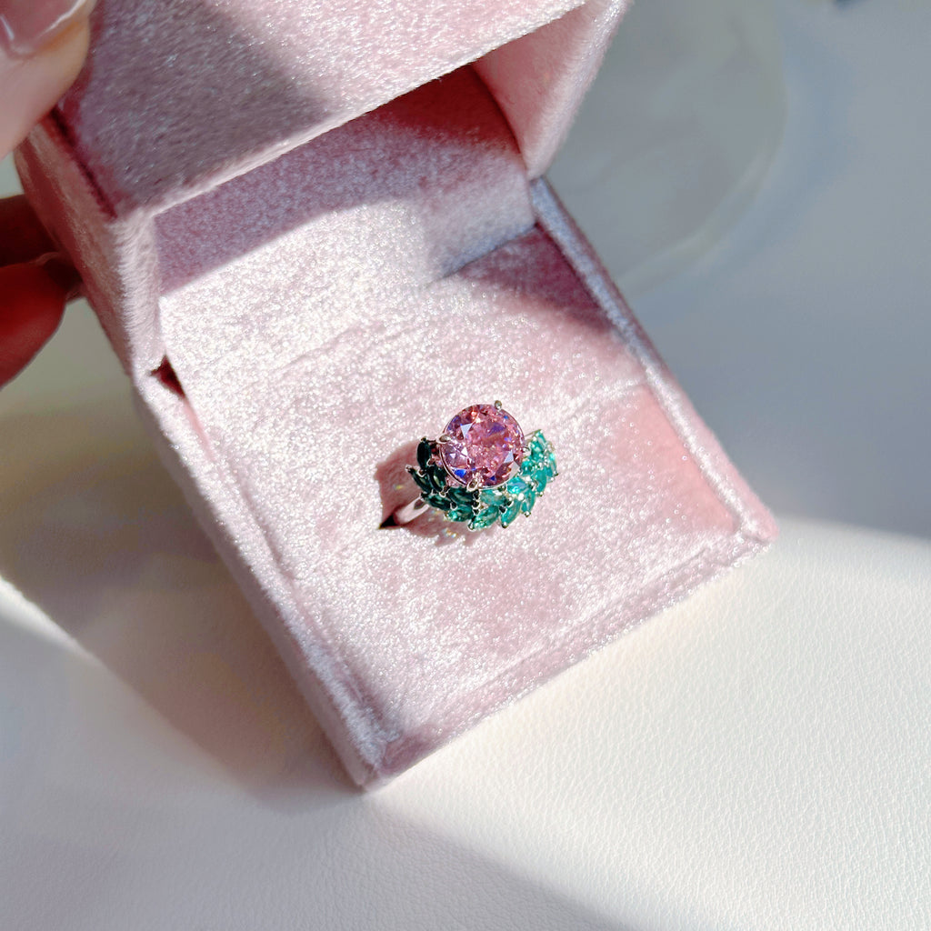 Ice Bloom Ring – Ice-Cut High Carbon Diamond Round Ring | 7 Colors Adjustable