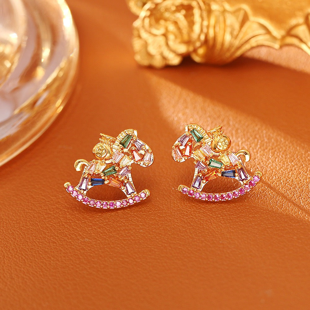 Colorful Zircon Pony Jewelry Set | New Chinese Style Zodiac Horse Necklace Bracelet Earrings | Festive Gift