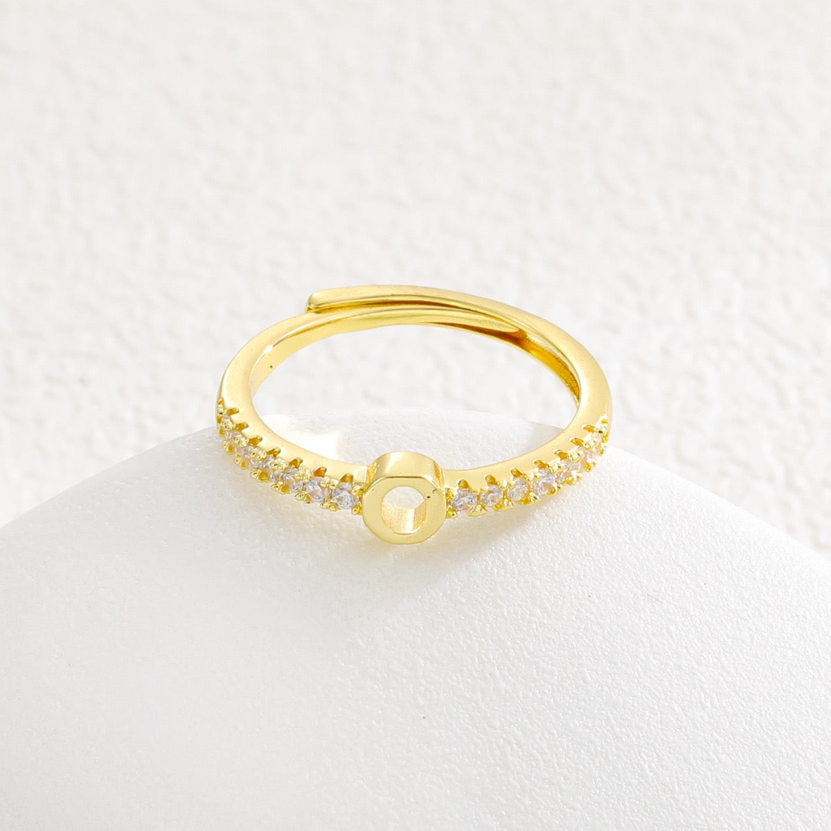 Personalized Initial Ring - Gold Plated Open Band with Sparkling Cubic Zirconia