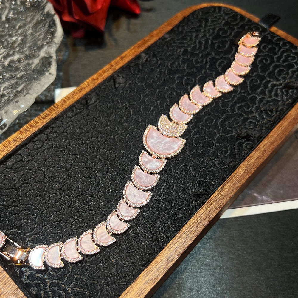 The Heirloom Three-Piece Set - Sculptural Zirconia Necklace, Earrings & Bracelet - Twilight Rose / Eternal Moonlight