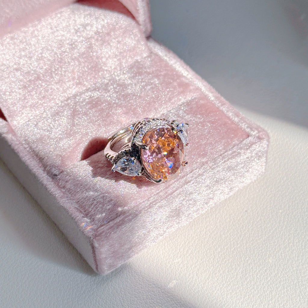 Pavé Palace Cocktail Ring – Oversized Padparadscha-Style Zirconia