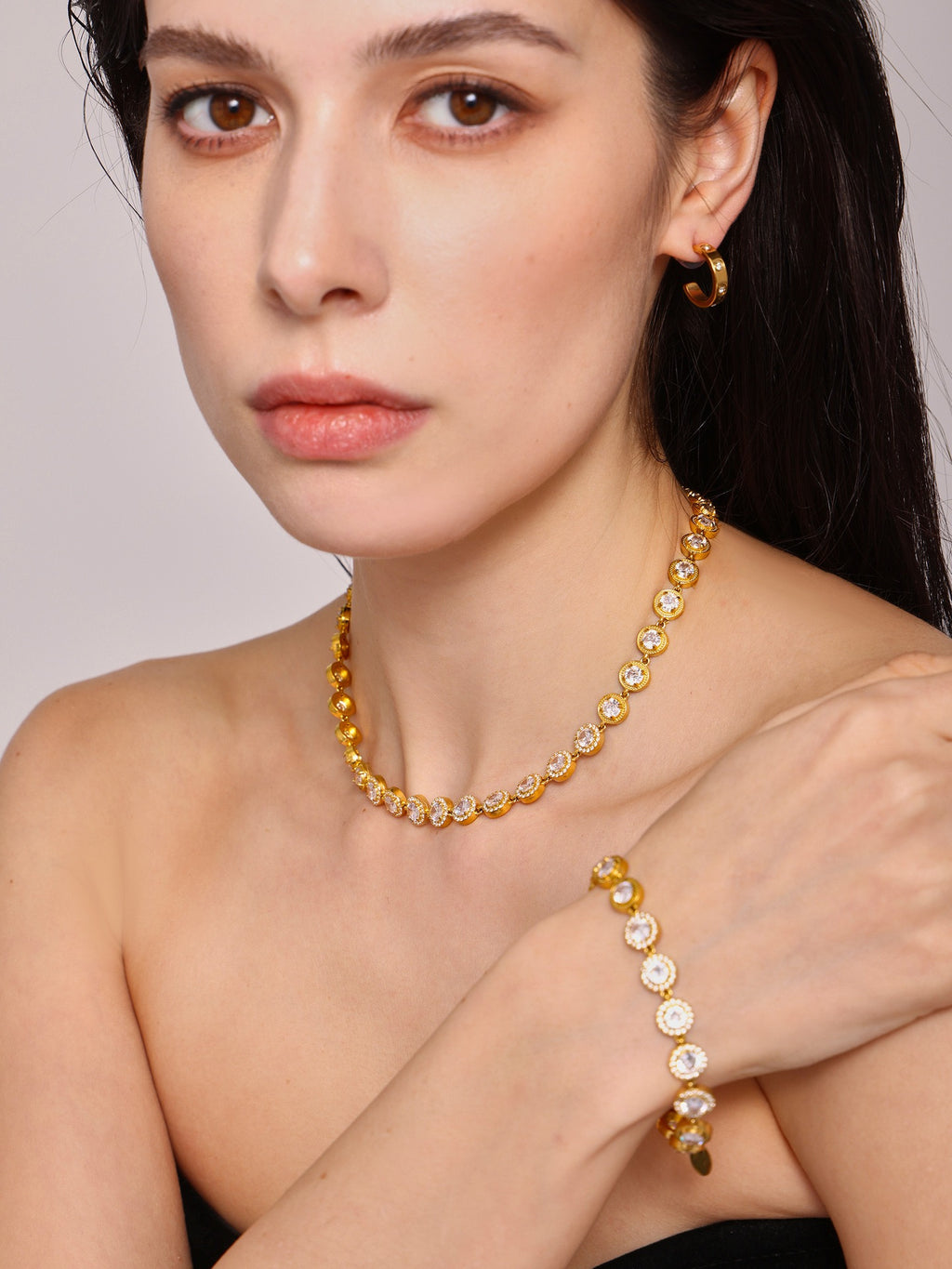 The Linear Light Set - Diamond-Cut Necklace & Bracelet in Gold or Steel
