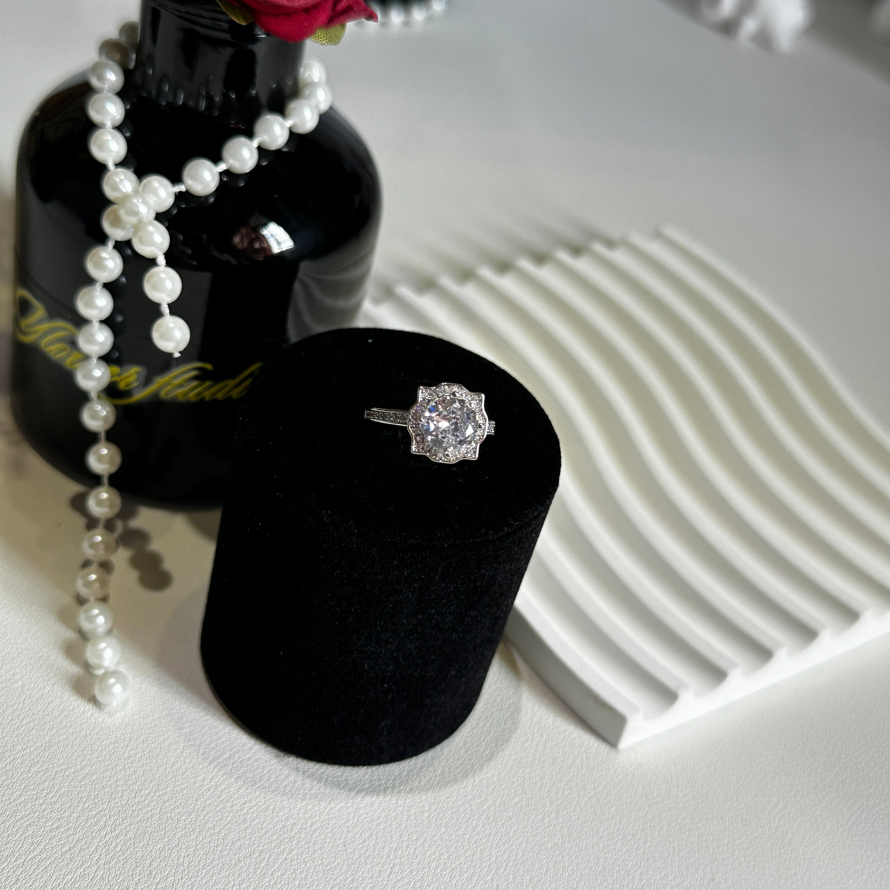 2 Carat CZ Flower Ring - Petal Design Open Adjustable Ring for Women - Pale Luna Jewelry