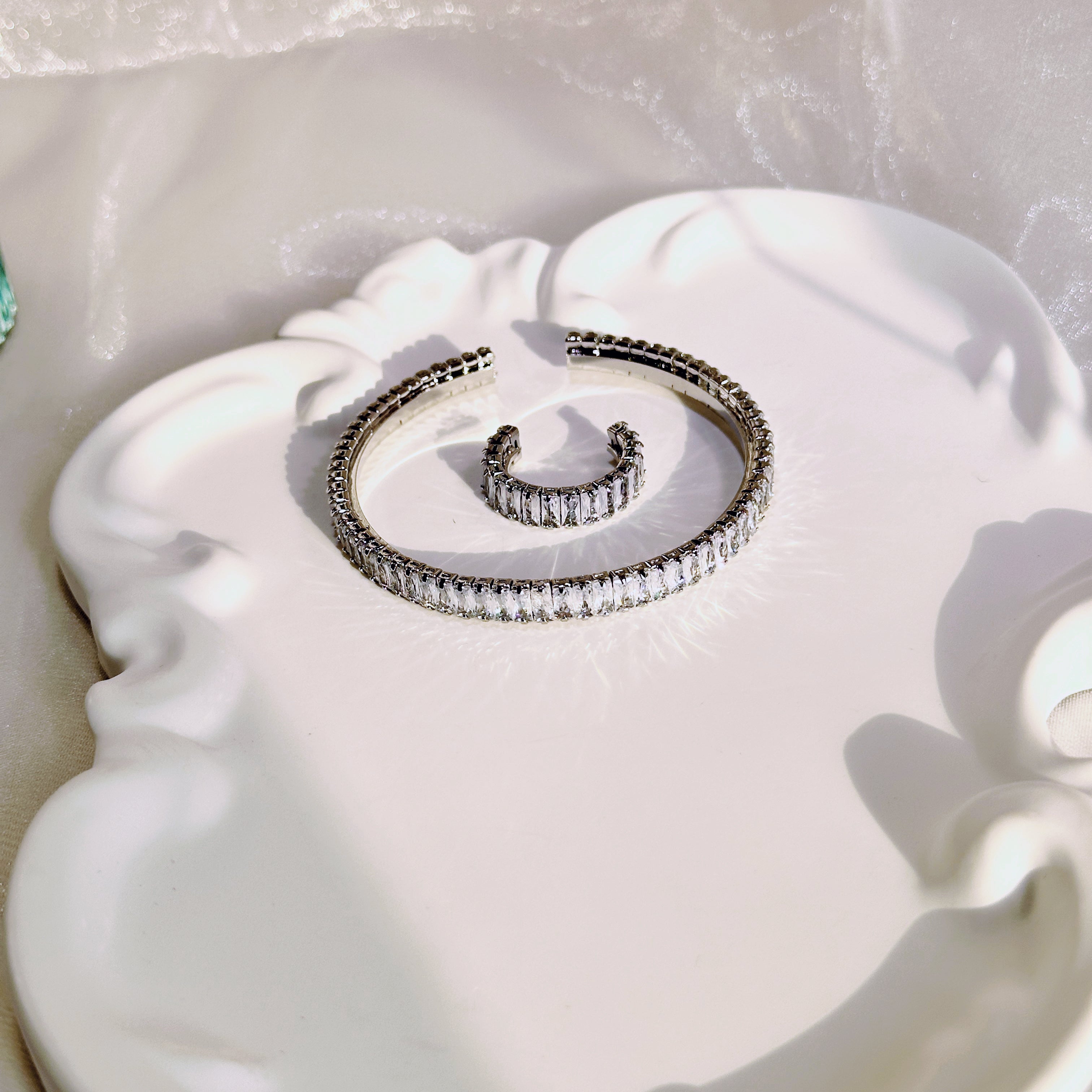 Petite Silver Cuff, Adjustable Ring & Stud Earrings with Channel-Set Zirconia