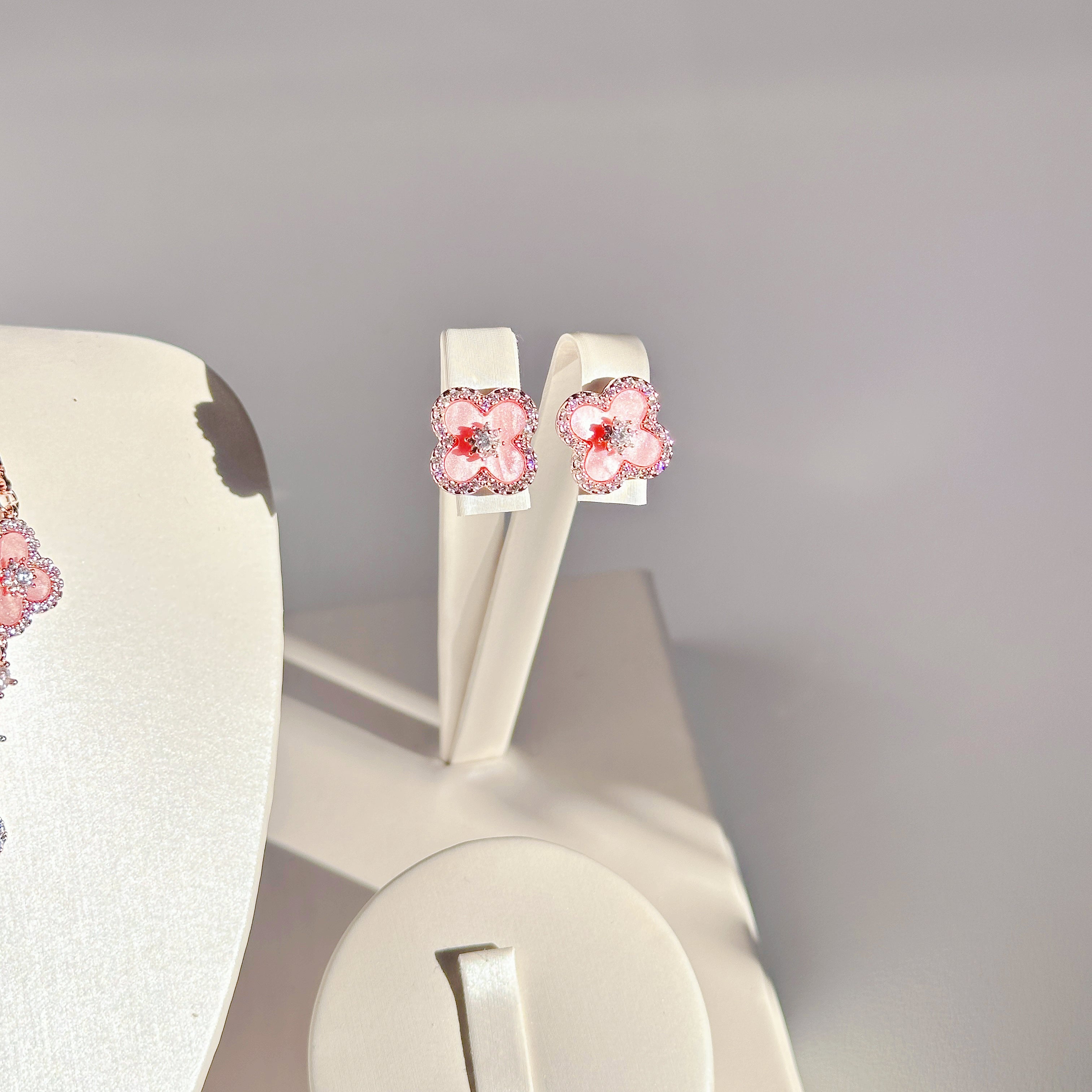 Lucky Four Leaf Clover Jewelry Set | S925 Sterling Silver Earrings & Necklace & Bracelet